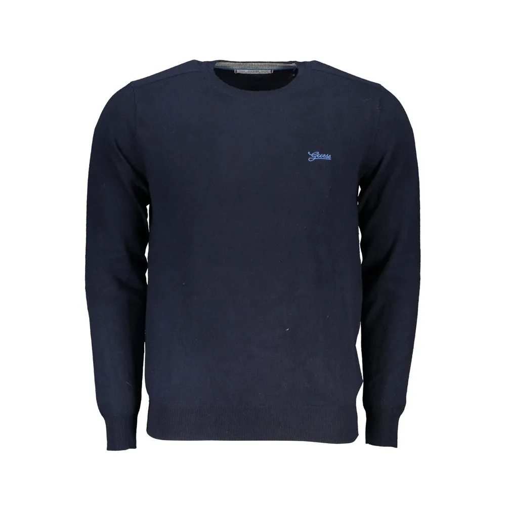 Guess Jeans Men's Elegant Blue Crew Neck Embroidered Sweater