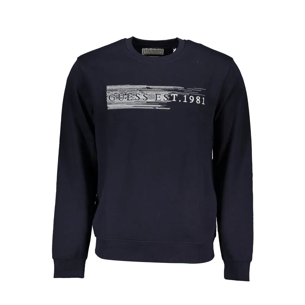 Guess Jeans Men's Sleek Blue Crew Neck Embroidered Sweatshirt