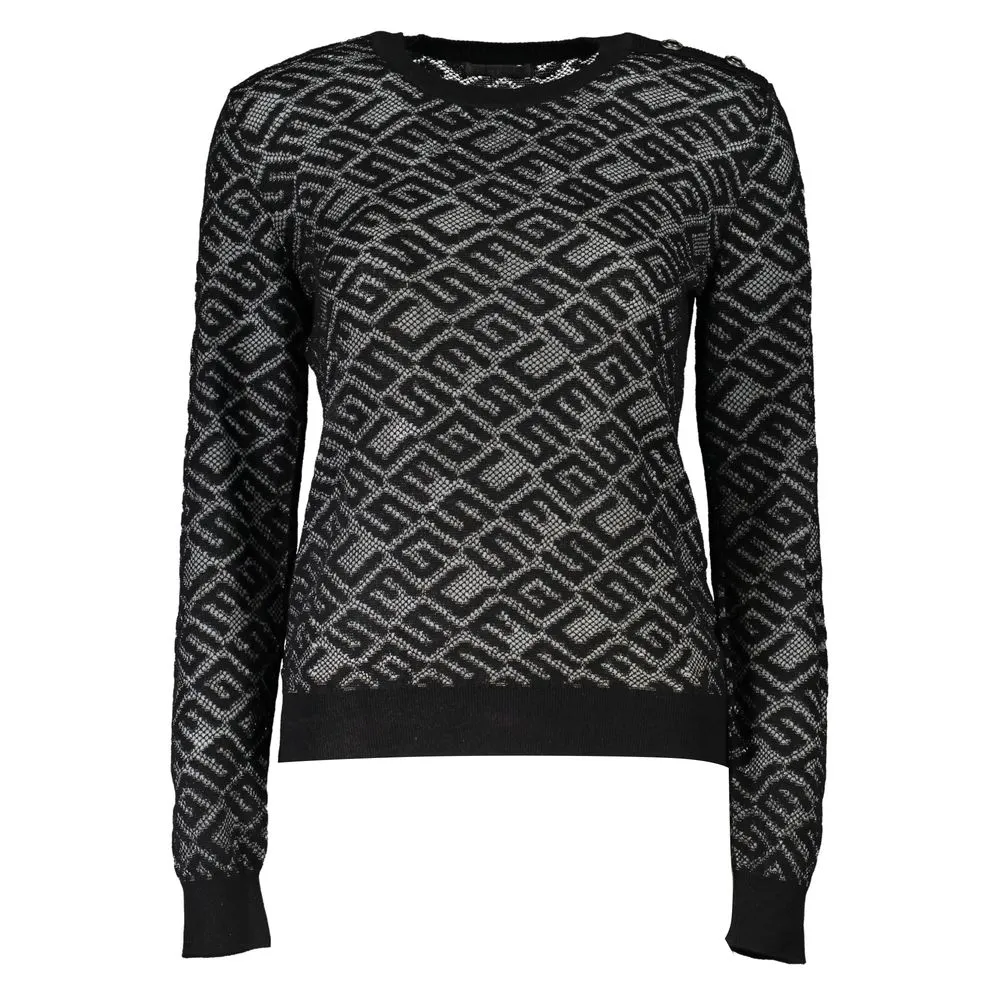 Guess Jeans Women's Chic Black Embroidered Crew Neck Sweater