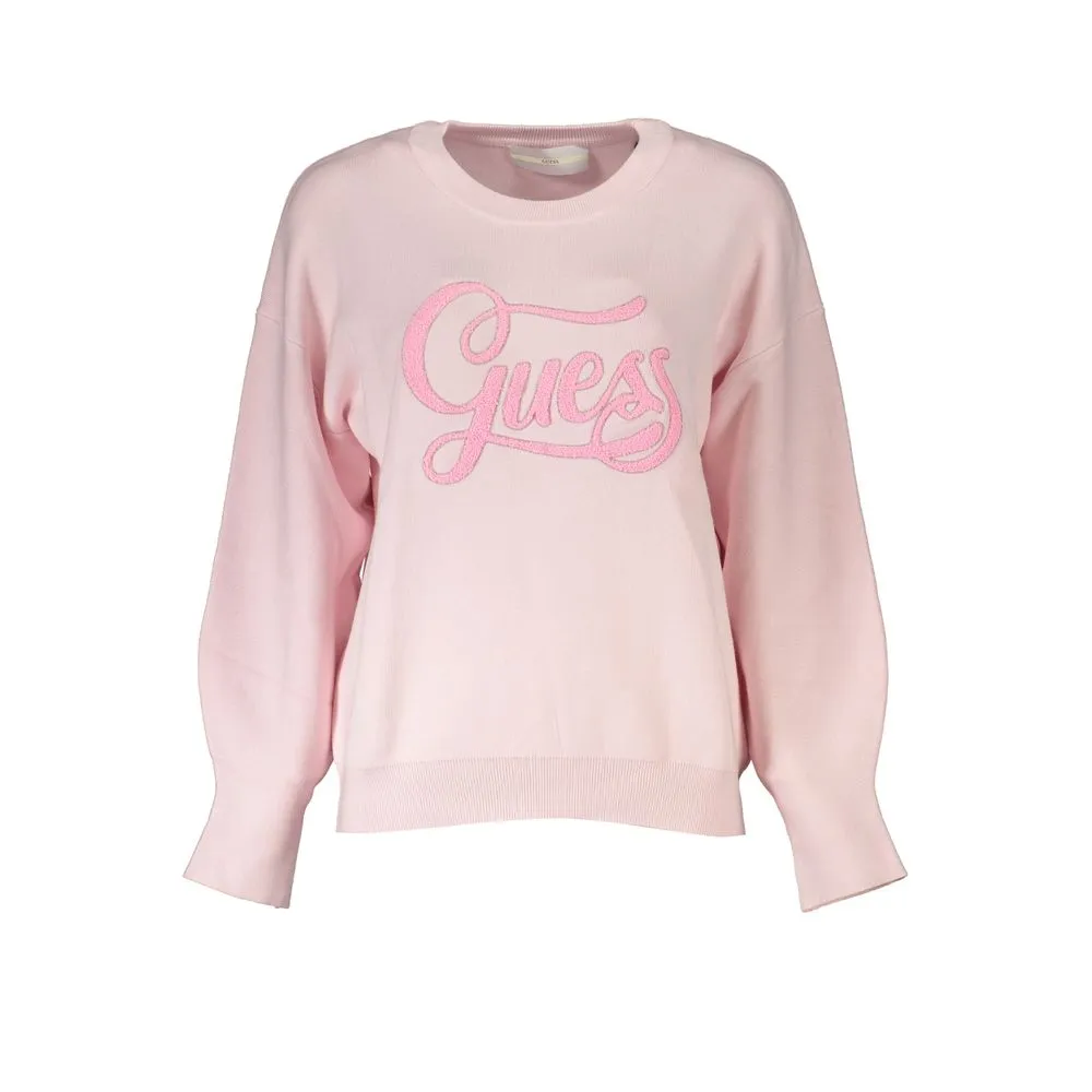 Guess Jeans Women's Chic Pink Long Sleeve Embroidered Sweater