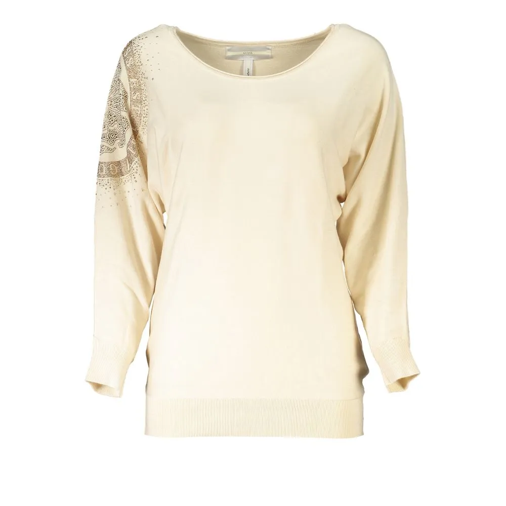 Guess Jeans Women's Beige Rhinestone Crew Neck Sweater