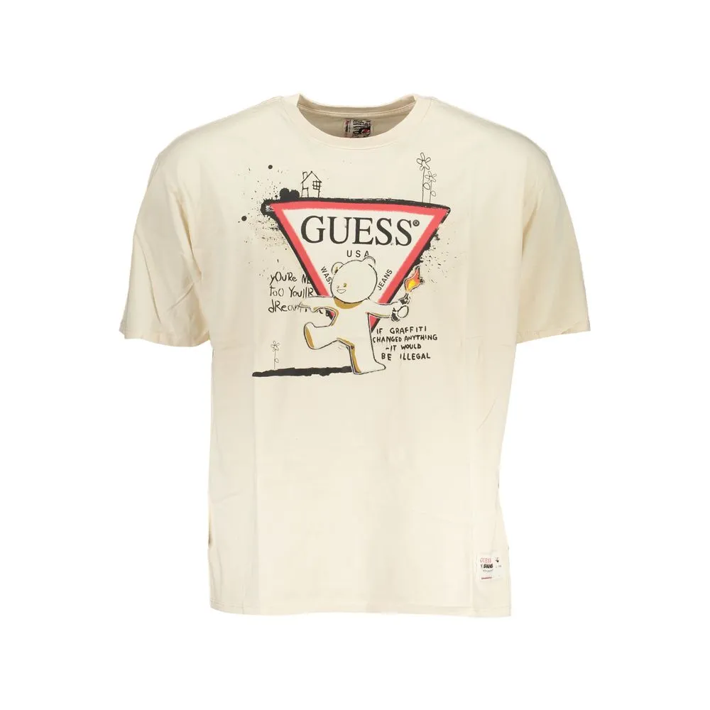 Guess Jeans Men's Chic Beige Logo Crew Neck Tee