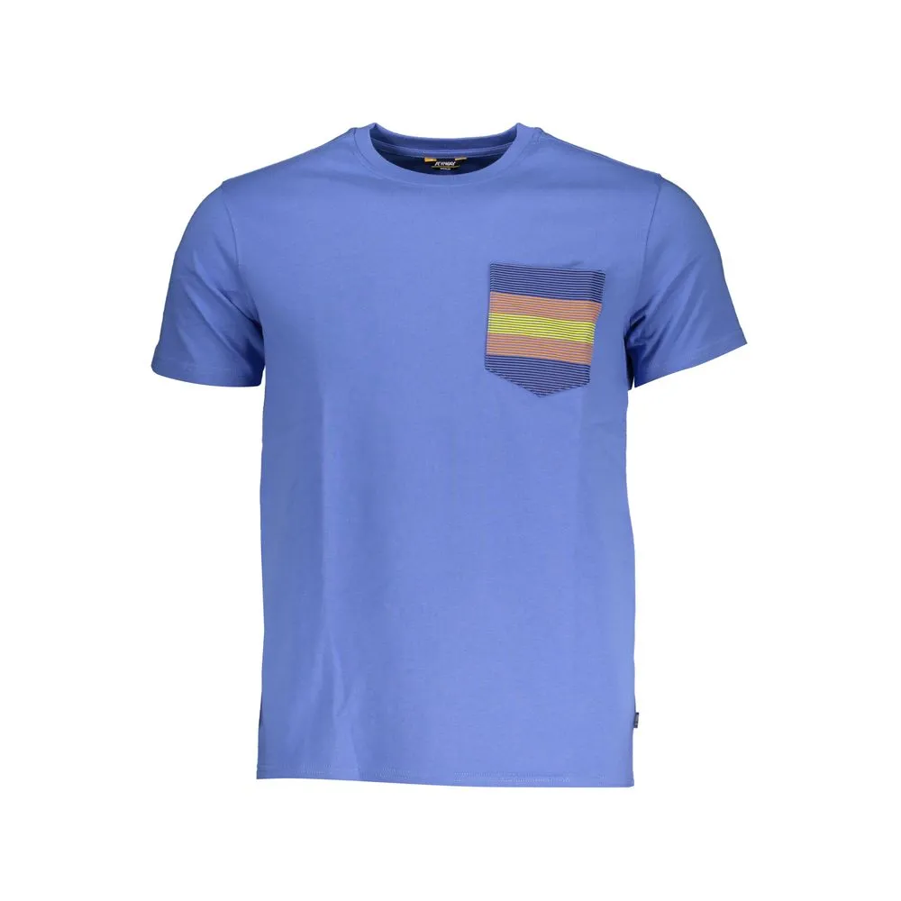 K-WAY Men's Chic Crew Neck Blue Cotton Tee with Pocket Detail