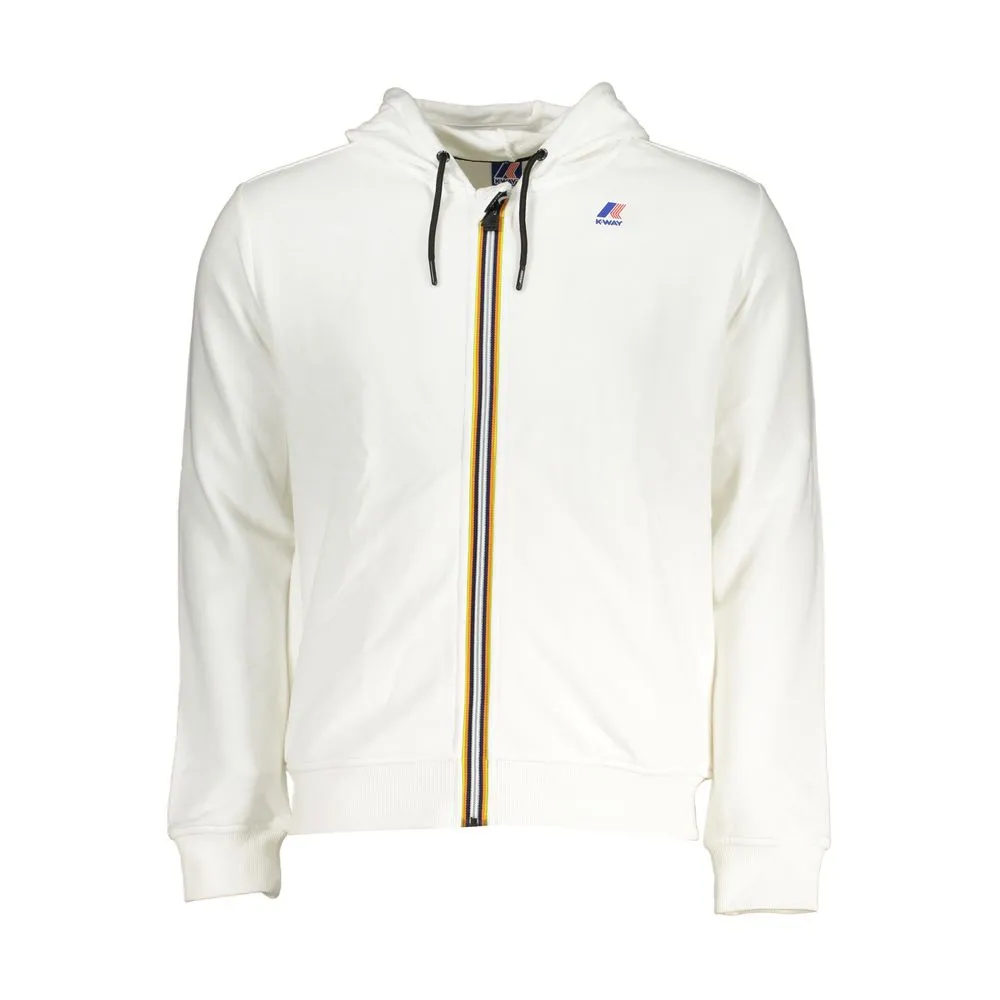 K-WAY Men's White Hooded Zip Sweater with Contrast Details