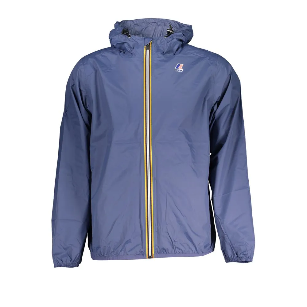 K-WAY Men's Sleek Waterproof Blue Jacket with Contrast Details