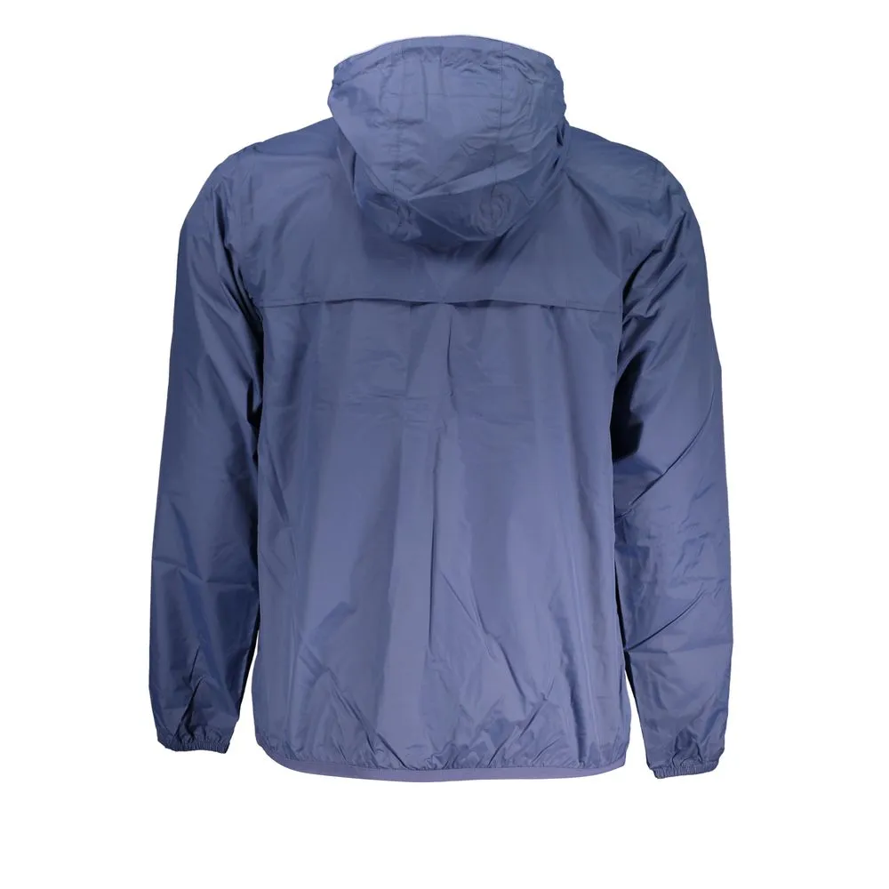 K-WAY Men's Sleek Waterproof Blue Jacket with Contrast Details