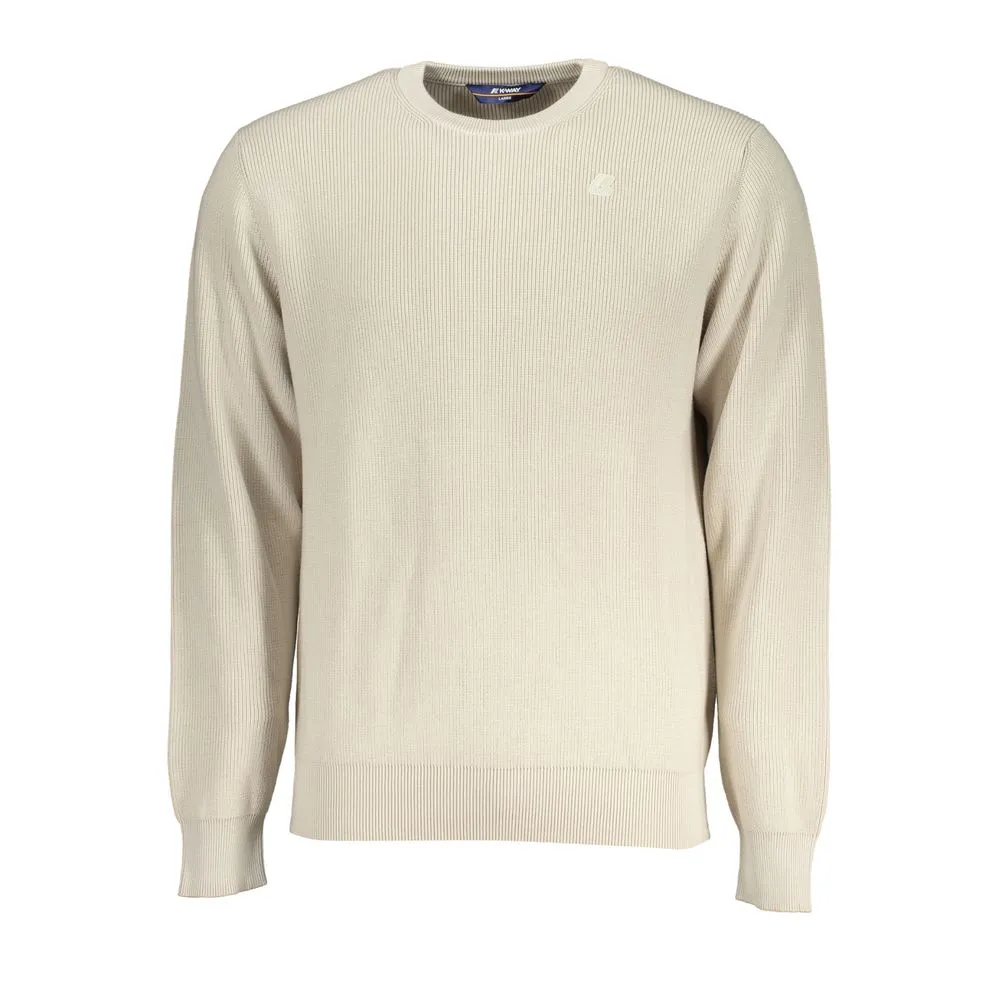 K-WAY Men's Beige Crew Neck Cotton Sweater with Logo Detail