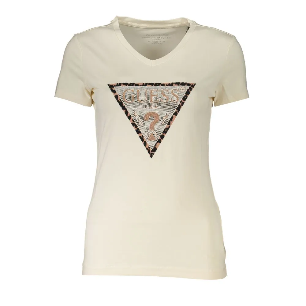 Guess Jeans Women's Chic V-Neck Rhinestone Tee in White