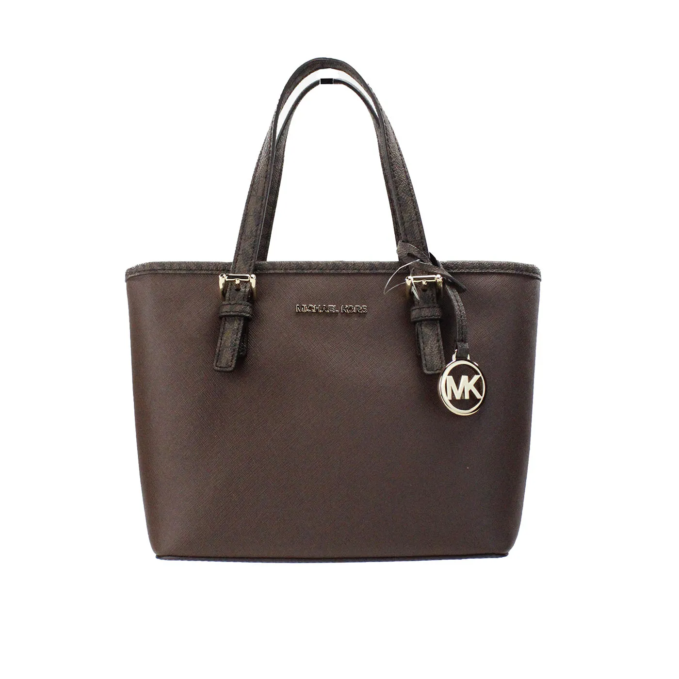 Michael Kors Women's Jet Set Mocha Leather XS Carryall Top Zip Tote Bag Purse