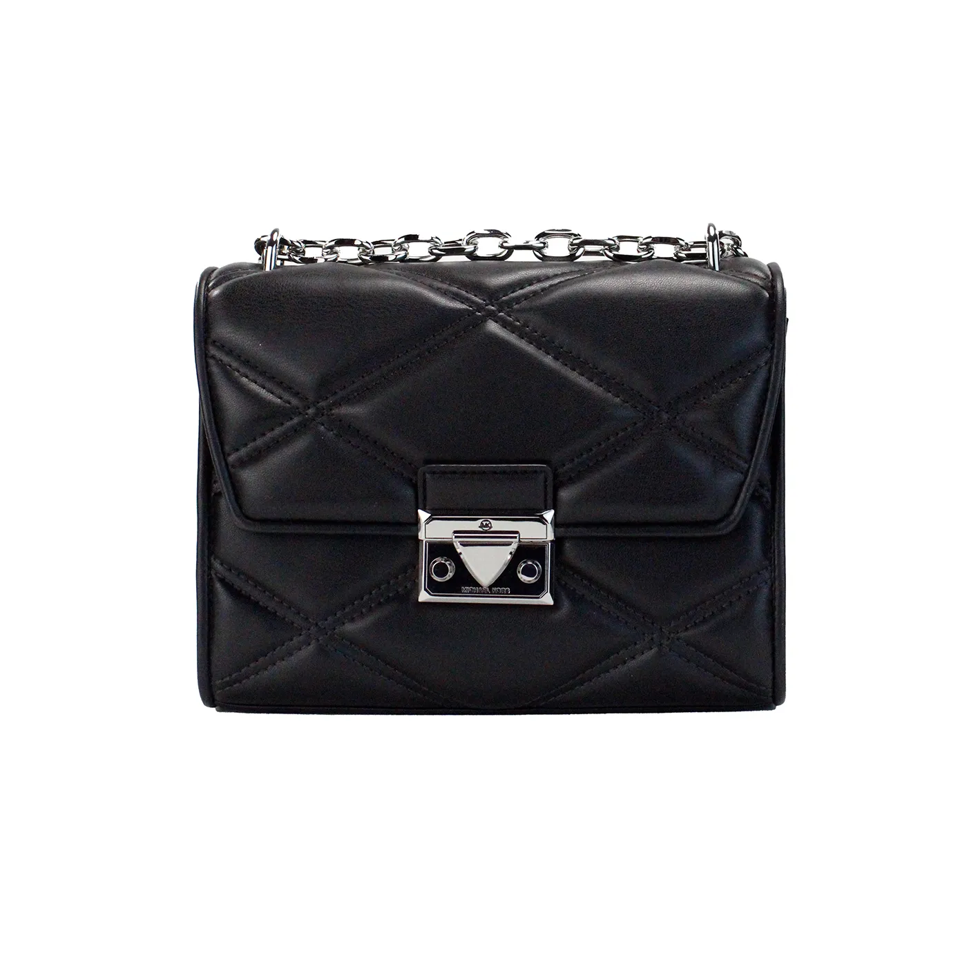 Michael Kors Women's Serena Medium Black Diamond Quilted Faux Leather Flap Shoulder Bag