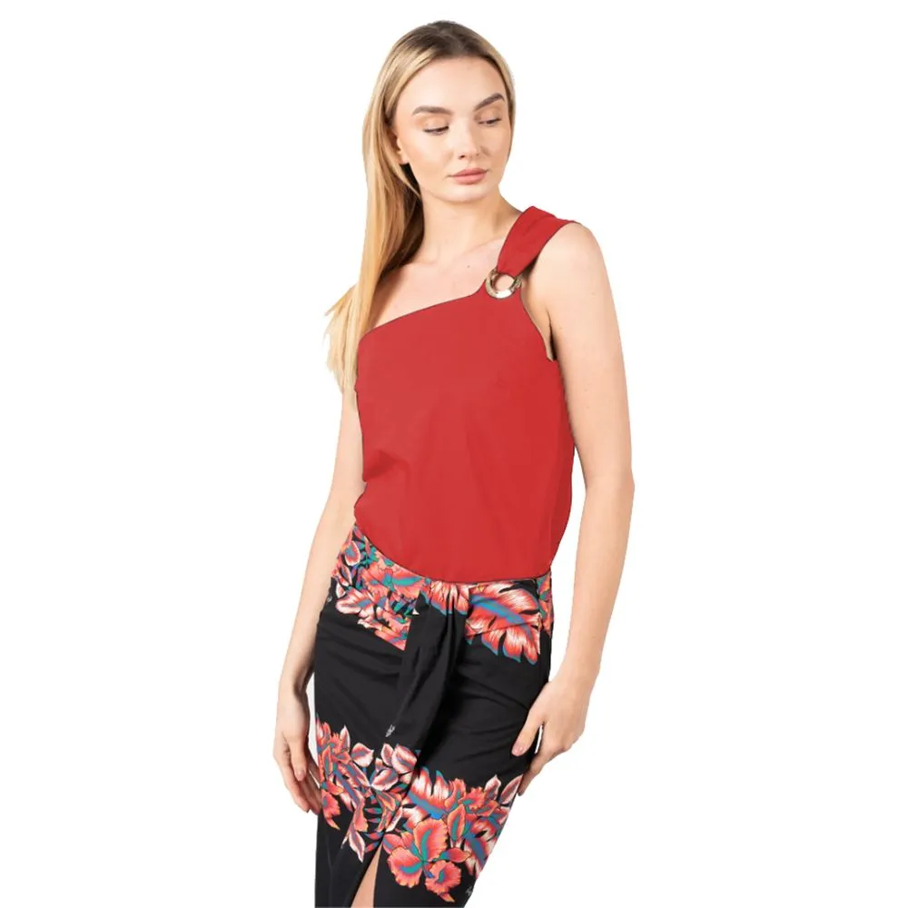 PINKO Women's Chic Asymmetric Cotton Top with Logo Detail