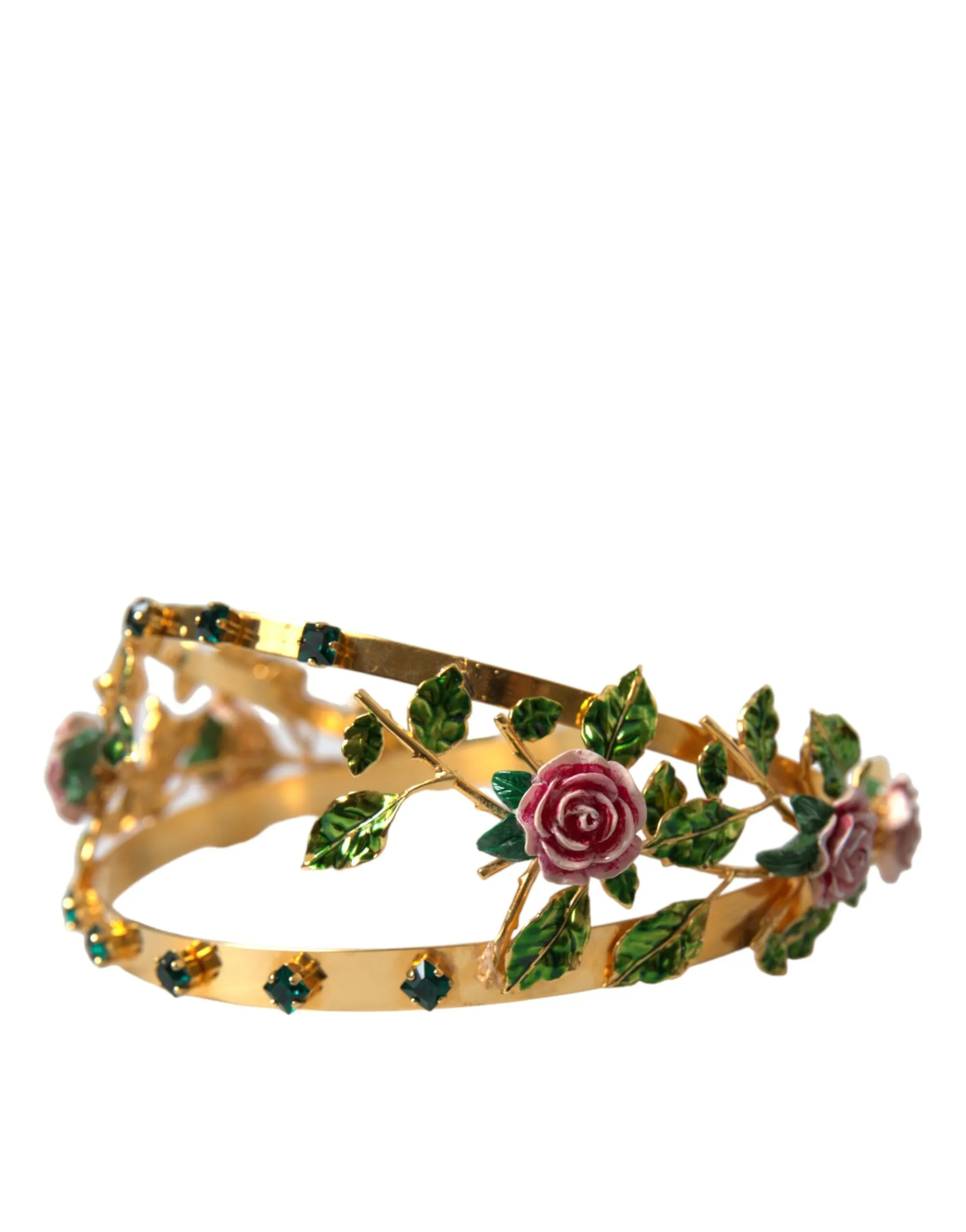 Dolce & Gabbana Women's Elegant Gold-Tone Roses Crystal Diadem