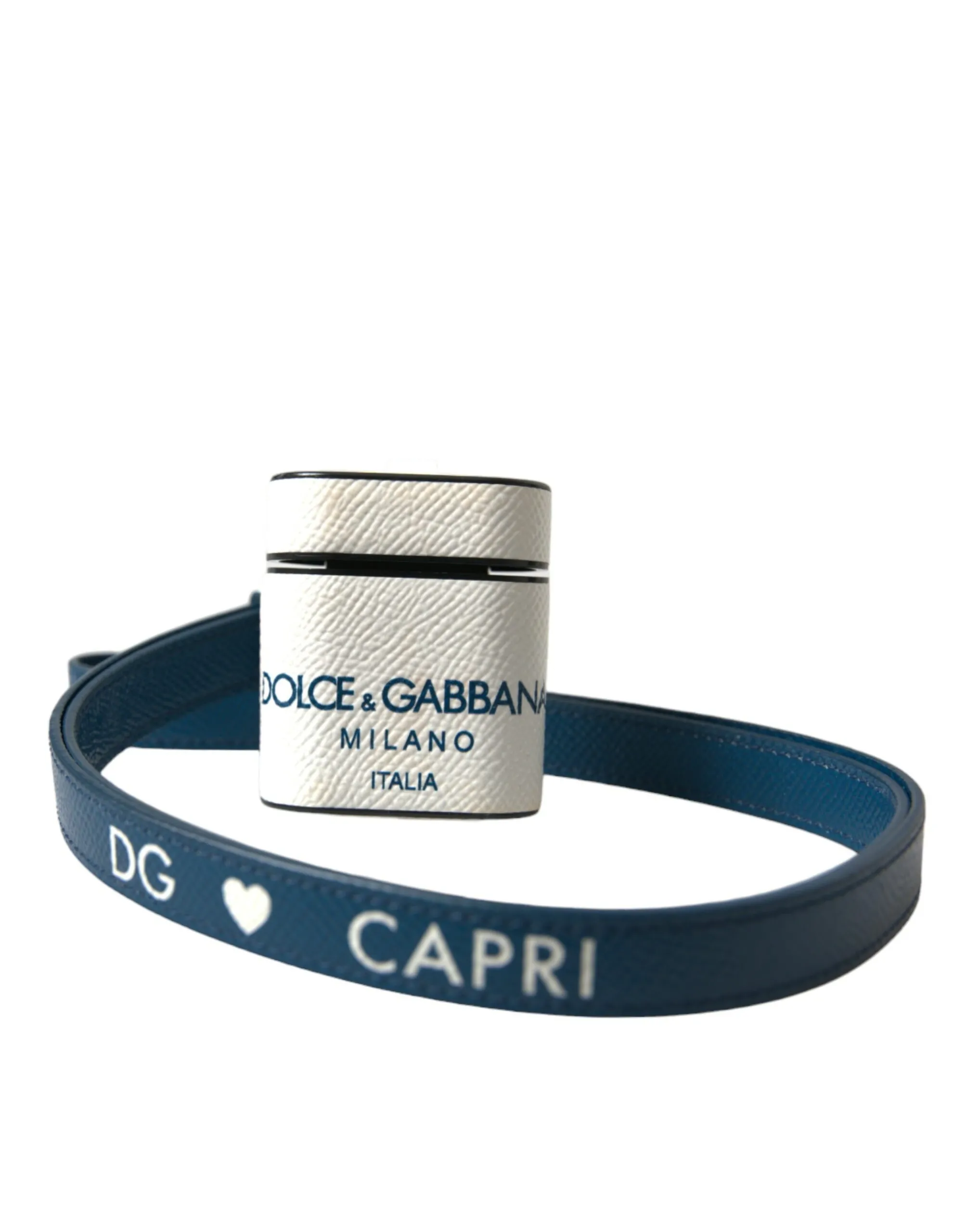 Dolce & Gabbana Women's Chic Leather Airpods Case in Blue & White