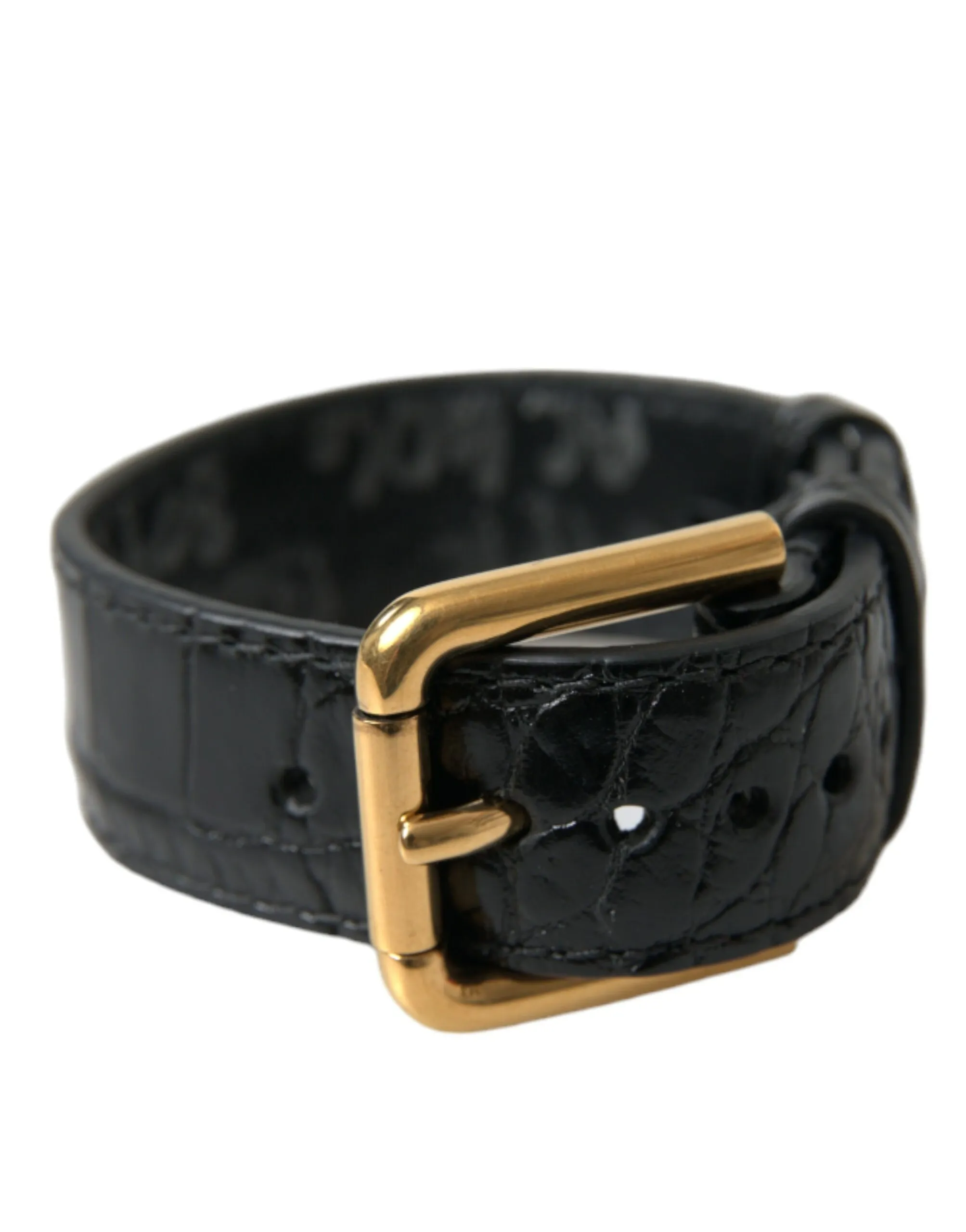 Dolce & Gabbana Women's Elegant Gold Black Leather Bracelet