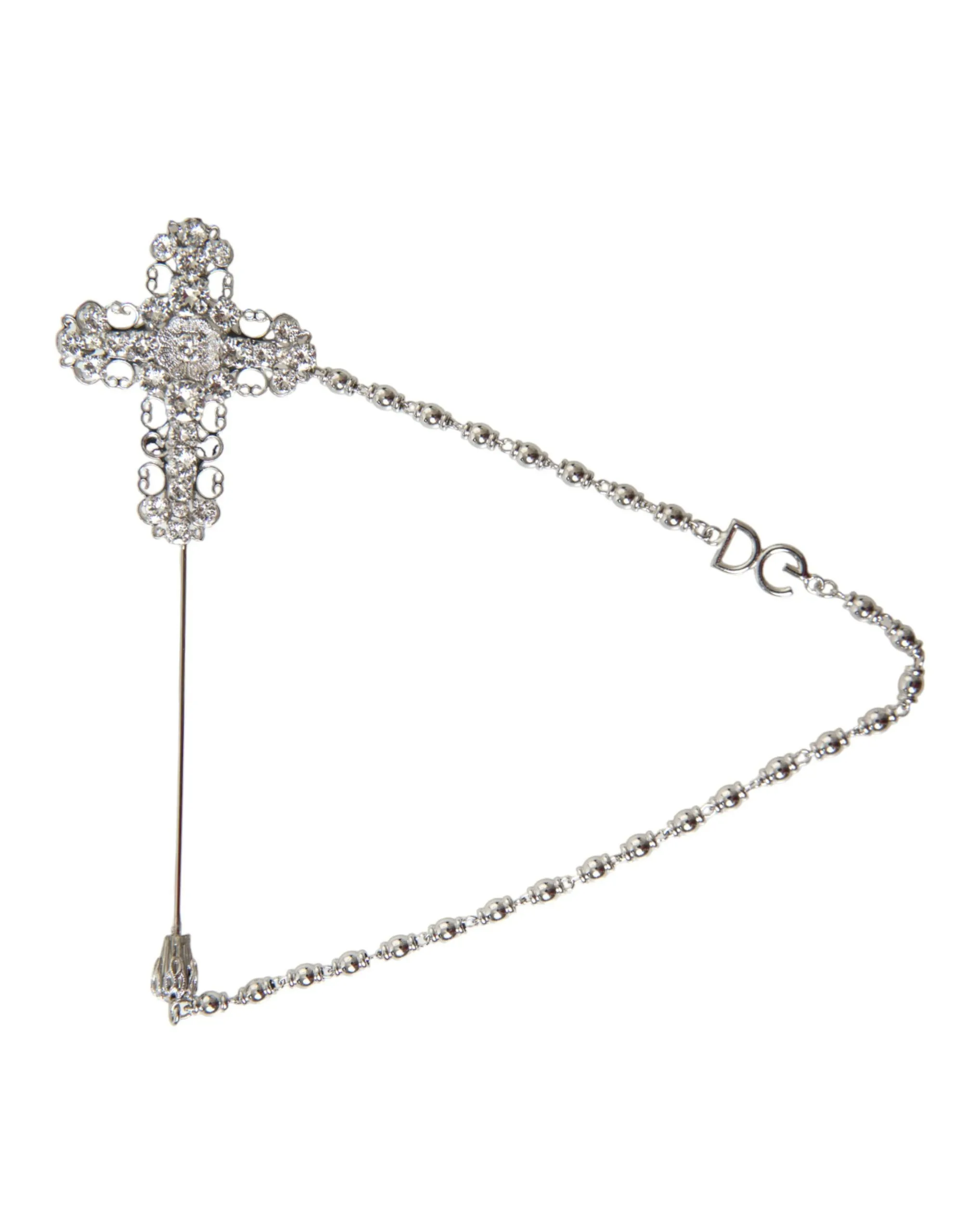 Dolce & Gabbana Men's Elegant Silver Tone Crystal Lapel Pin