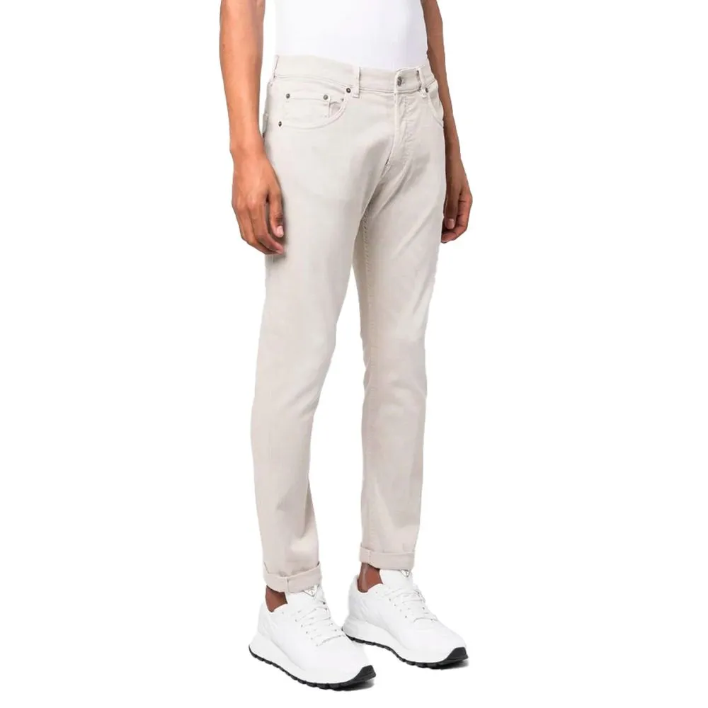 Dondup Men's Cream White Stretch Cotton Trousers