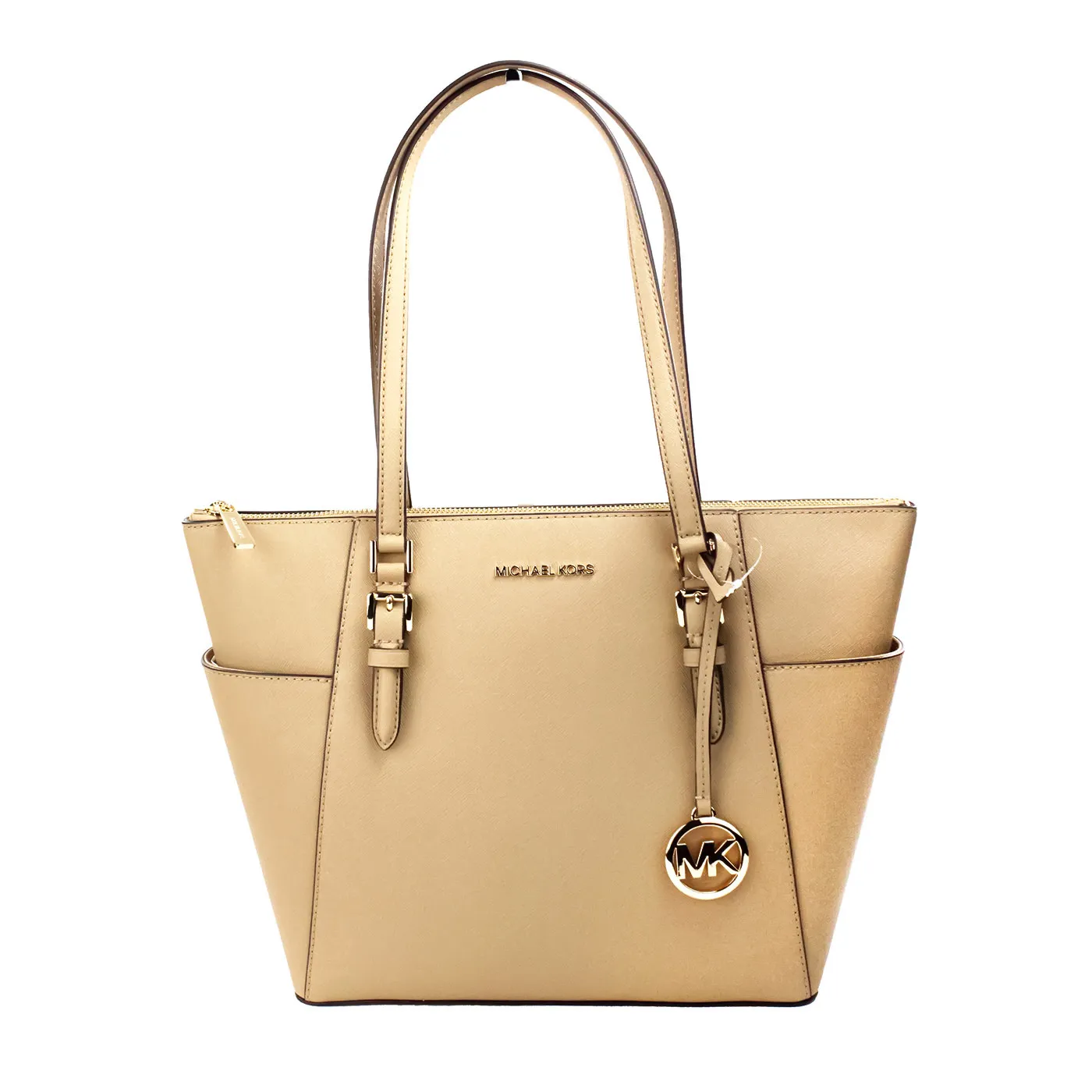 Michael Kors Women's Charlotte Camel Large Leather Top Zip Tote Bag Purse