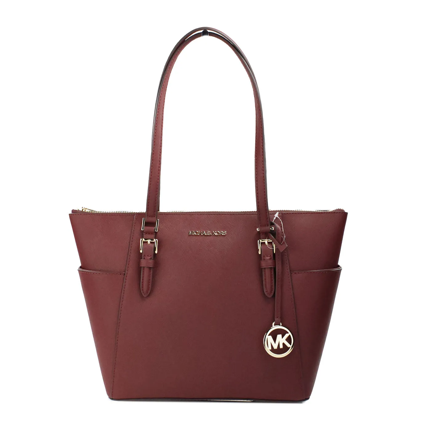 Michael Kors Women's Charlotte Dark Cherry Large Leather Top Zip Tote Bag Purse