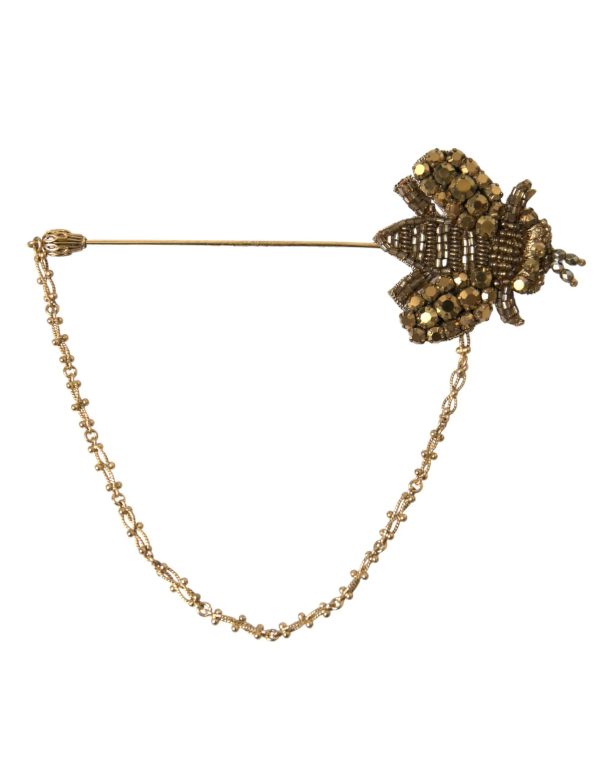 Dolce & Gabbana Men's Crystal Embellished Gold Tone Bee Lapel Pin