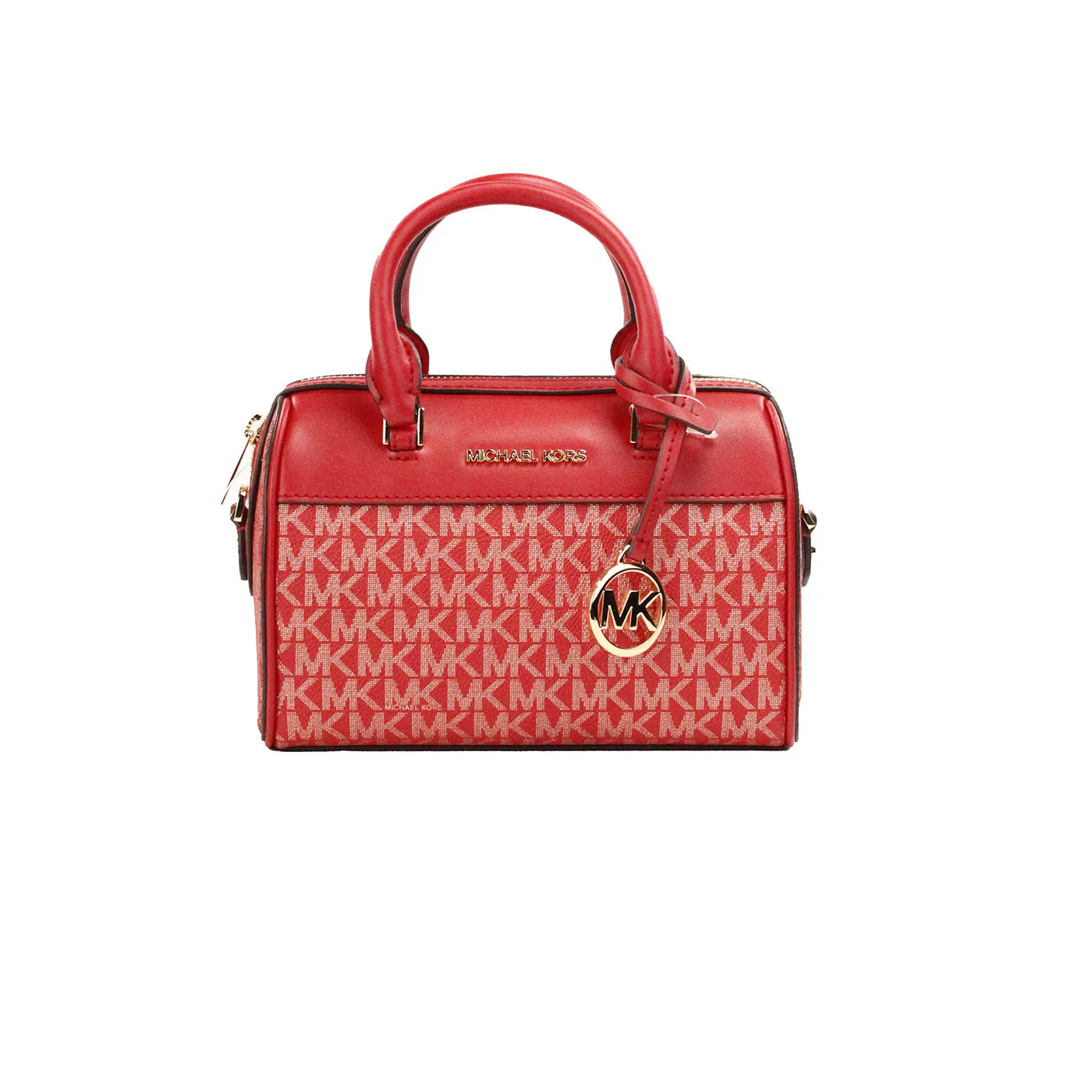 Michael Kors Women's Travel XS Bright Red Signature PVC Duffle Crossbody Bag Purse