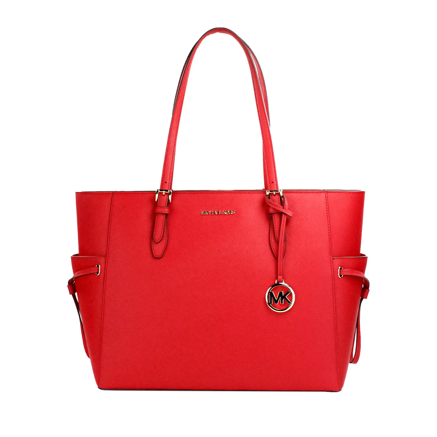 Michael Kors Women's Gilly Large Bright Red Leather Drawstring Travel Tote Bag Purse