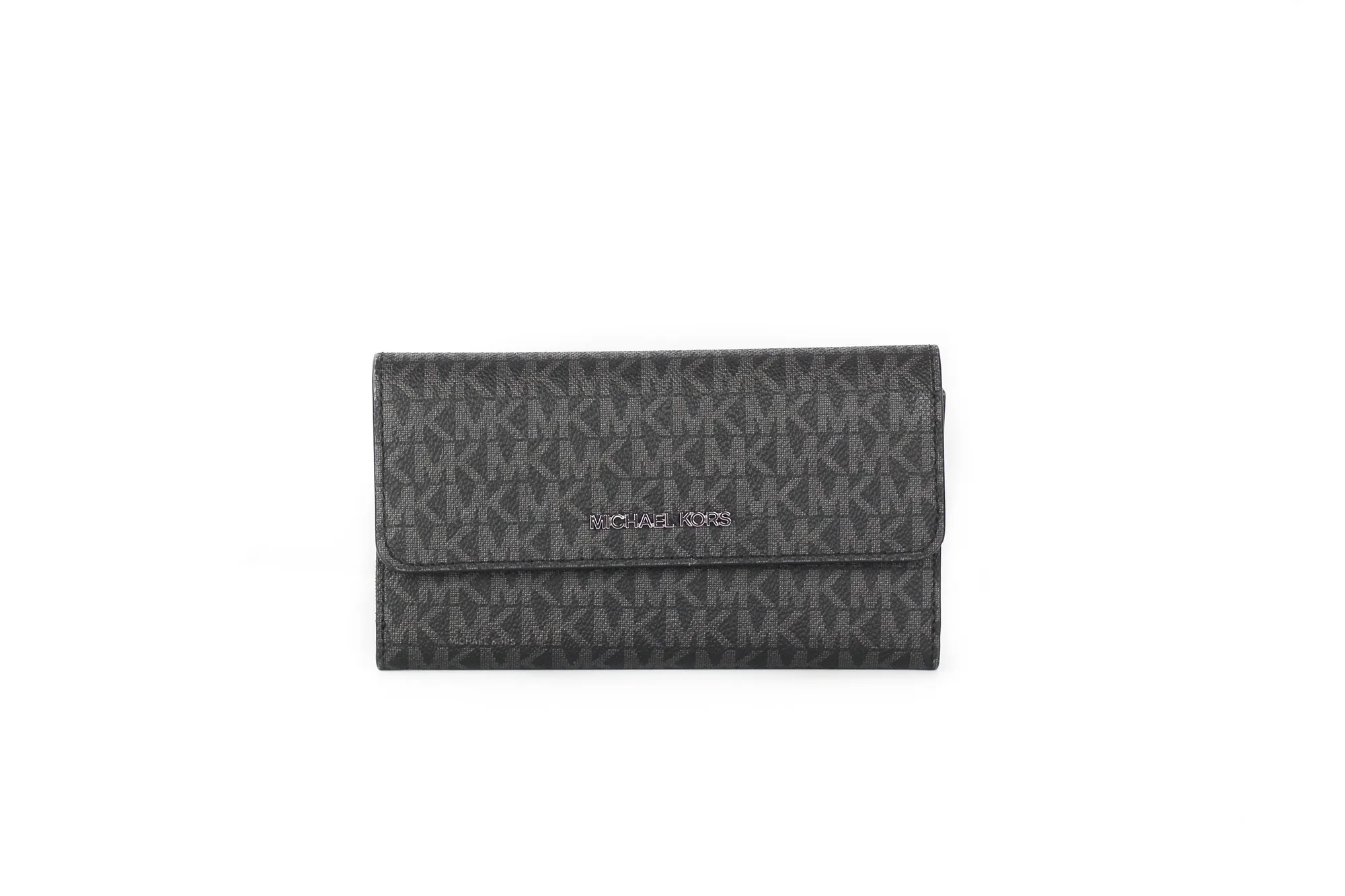 Michael Kors Women's Jet Set Travel Leather Large Trifold Wallet Clutch Black