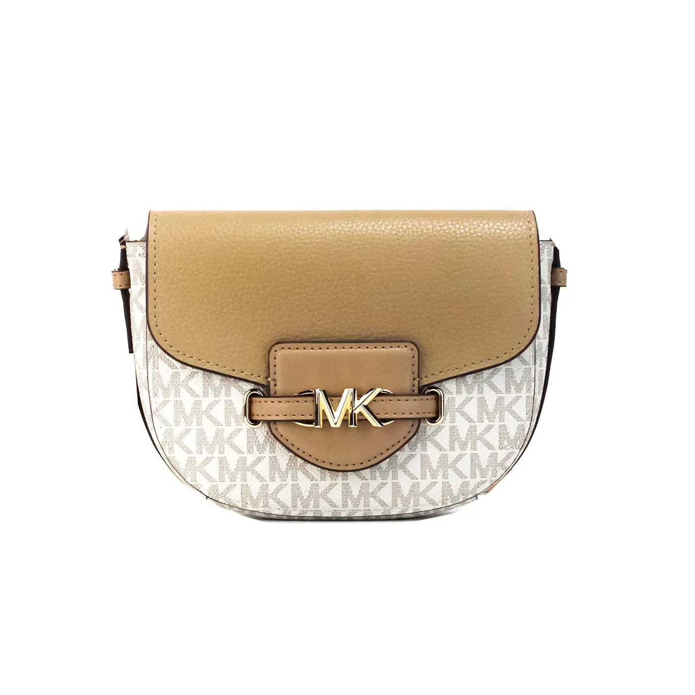 Michael Kors Women's Reed Small Camel Signature PVC Flap Saddle Crossbody Bag