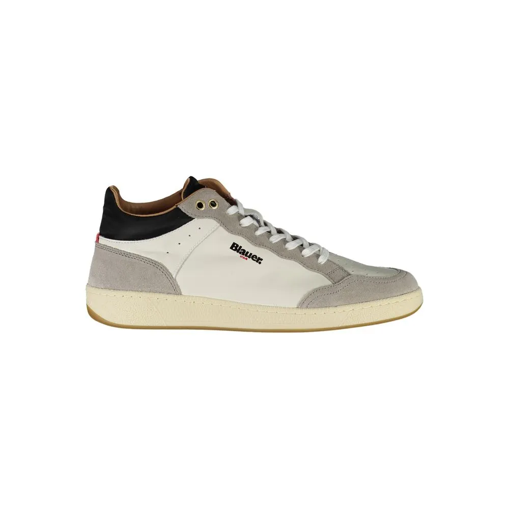 Blauer Men's Sleek White Sneakers with Contrast Details