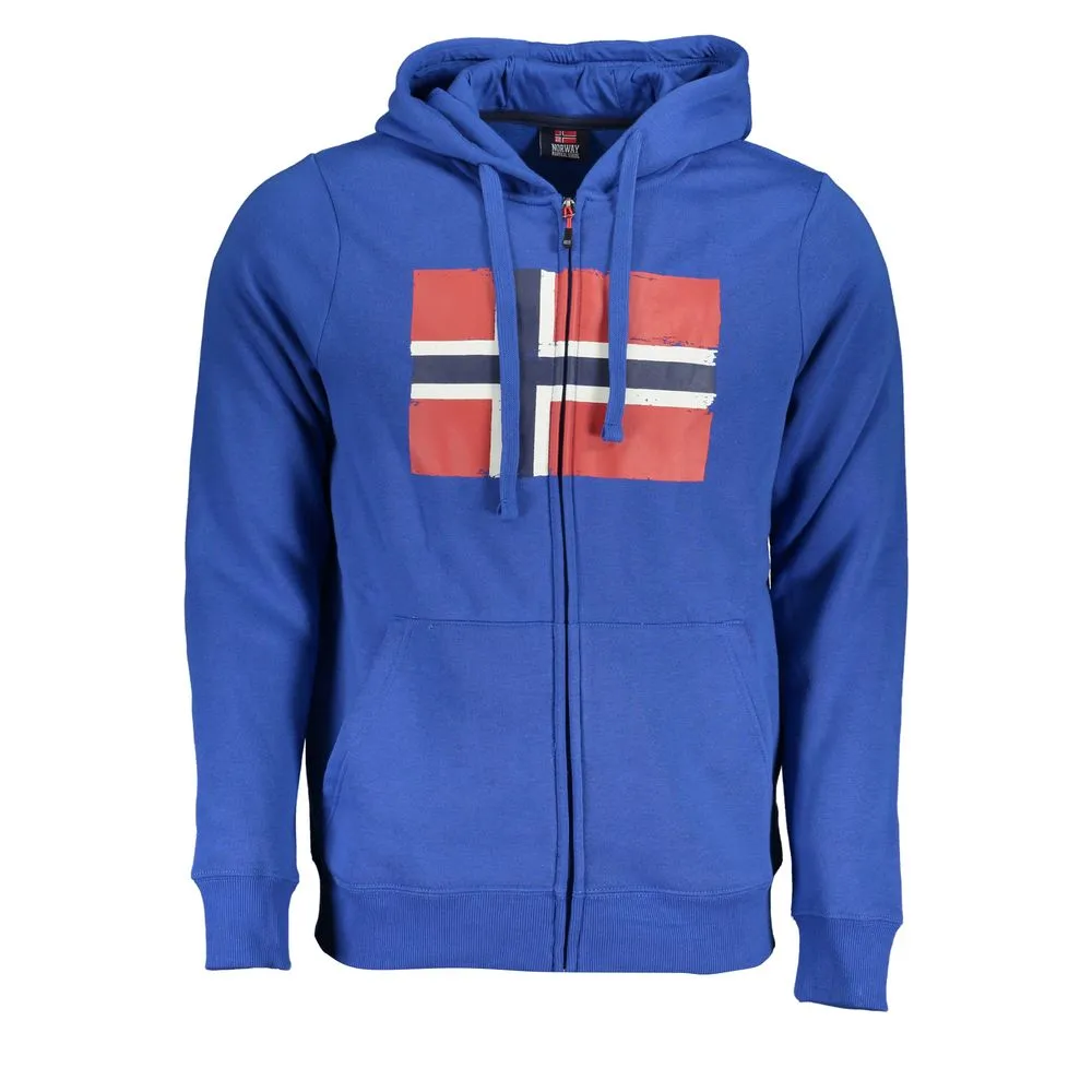 Norway 1963 Men's Blue Hooded Fleece Sweatshirt with Central Pockets