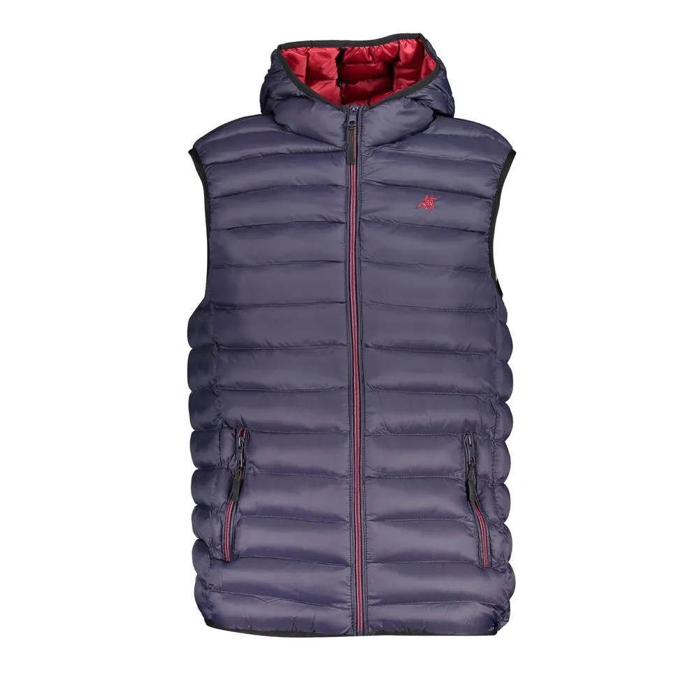 U.S. Grand Polo Men's Hooded Sleeveless Zip-Up Blue Jacket