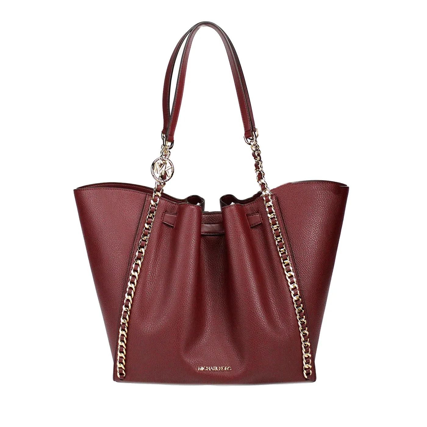 Michael Kors Women's Mina Large Dark Cherry Leather Belted Chain Inlay Tote Bag