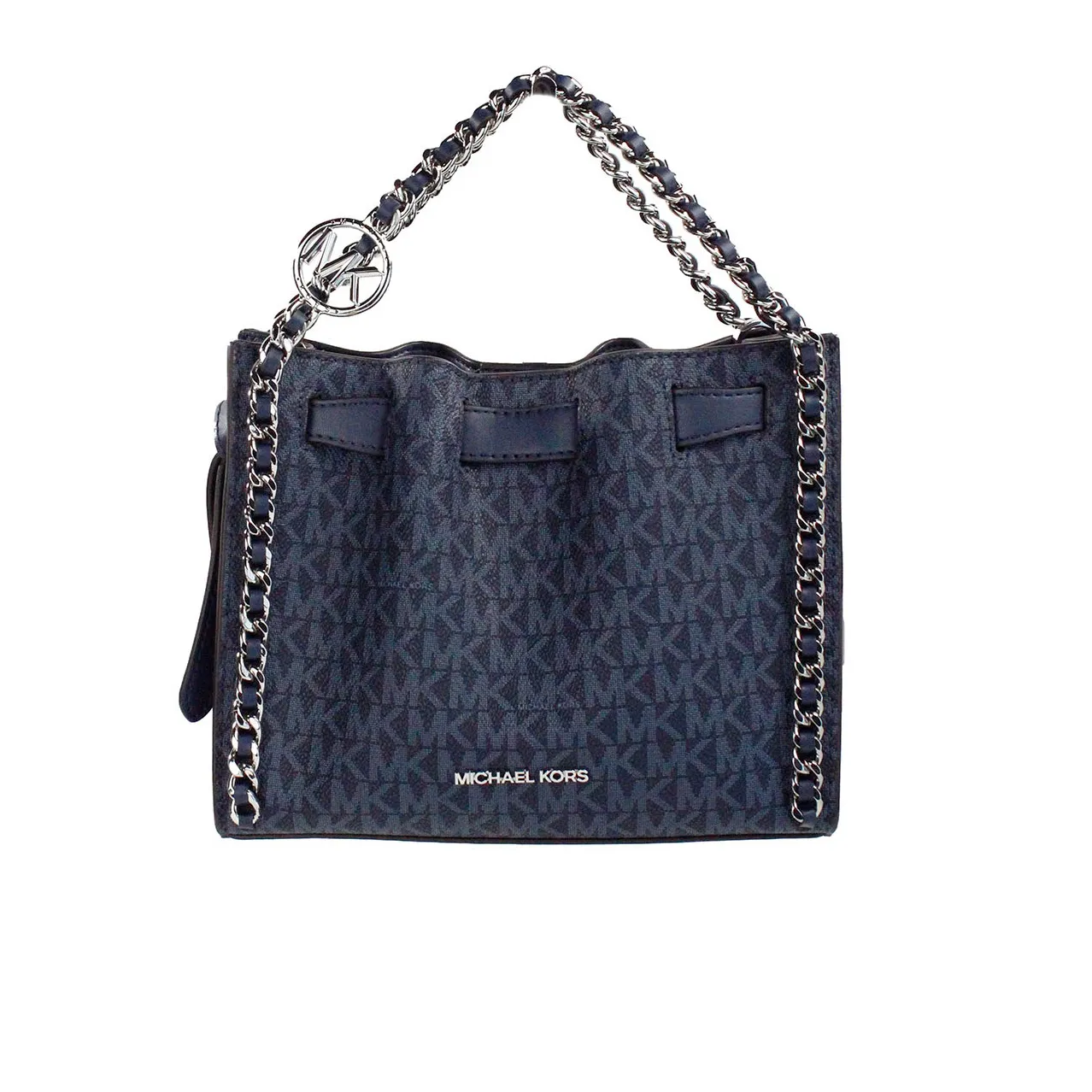 Michael Kors Women's Mina Small Belted Navy Signature PVC Chain Inlay Crossbody Bag
