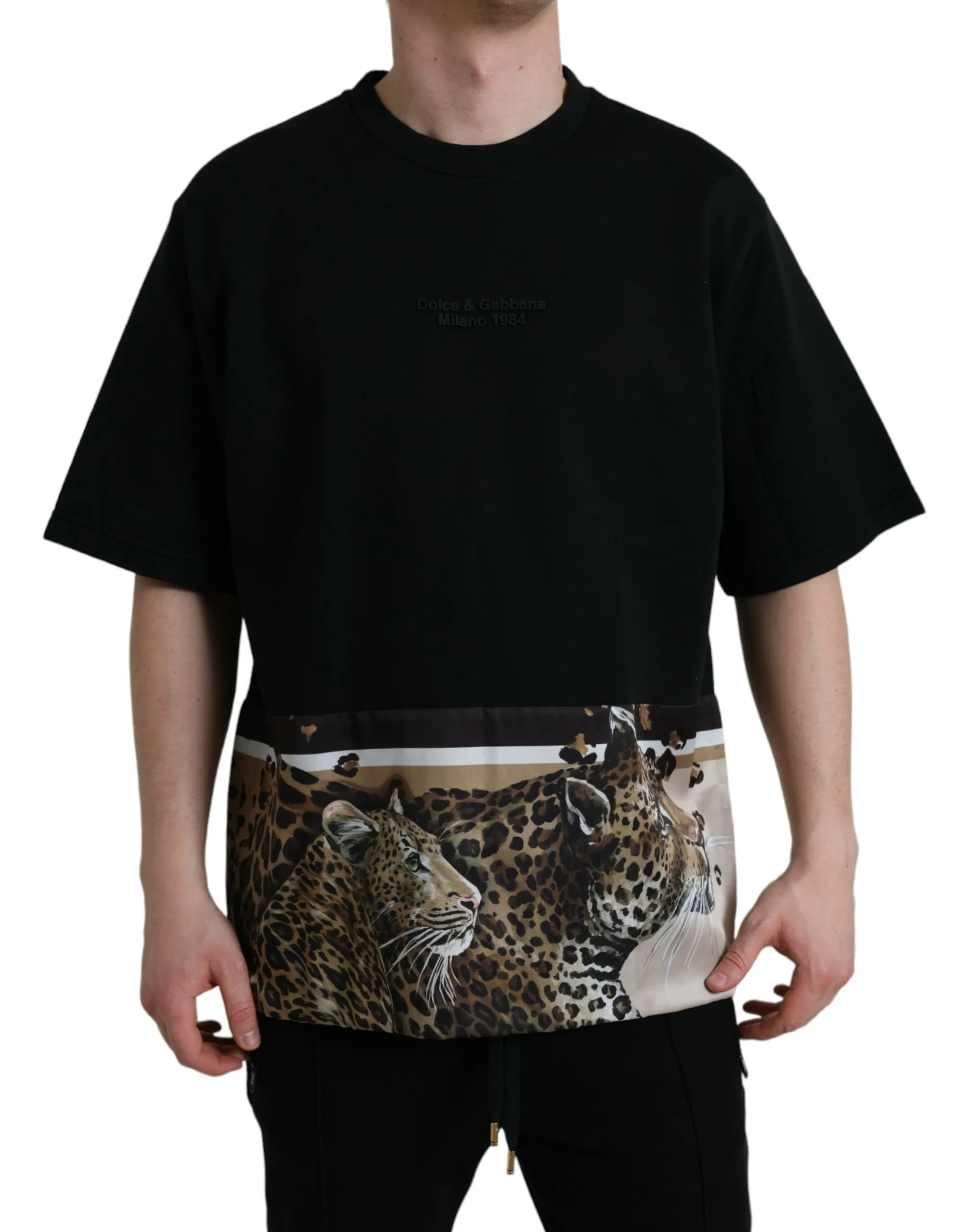 Dolce & Gabbana Men's Elegant Leopard Print Crew Neck Tee