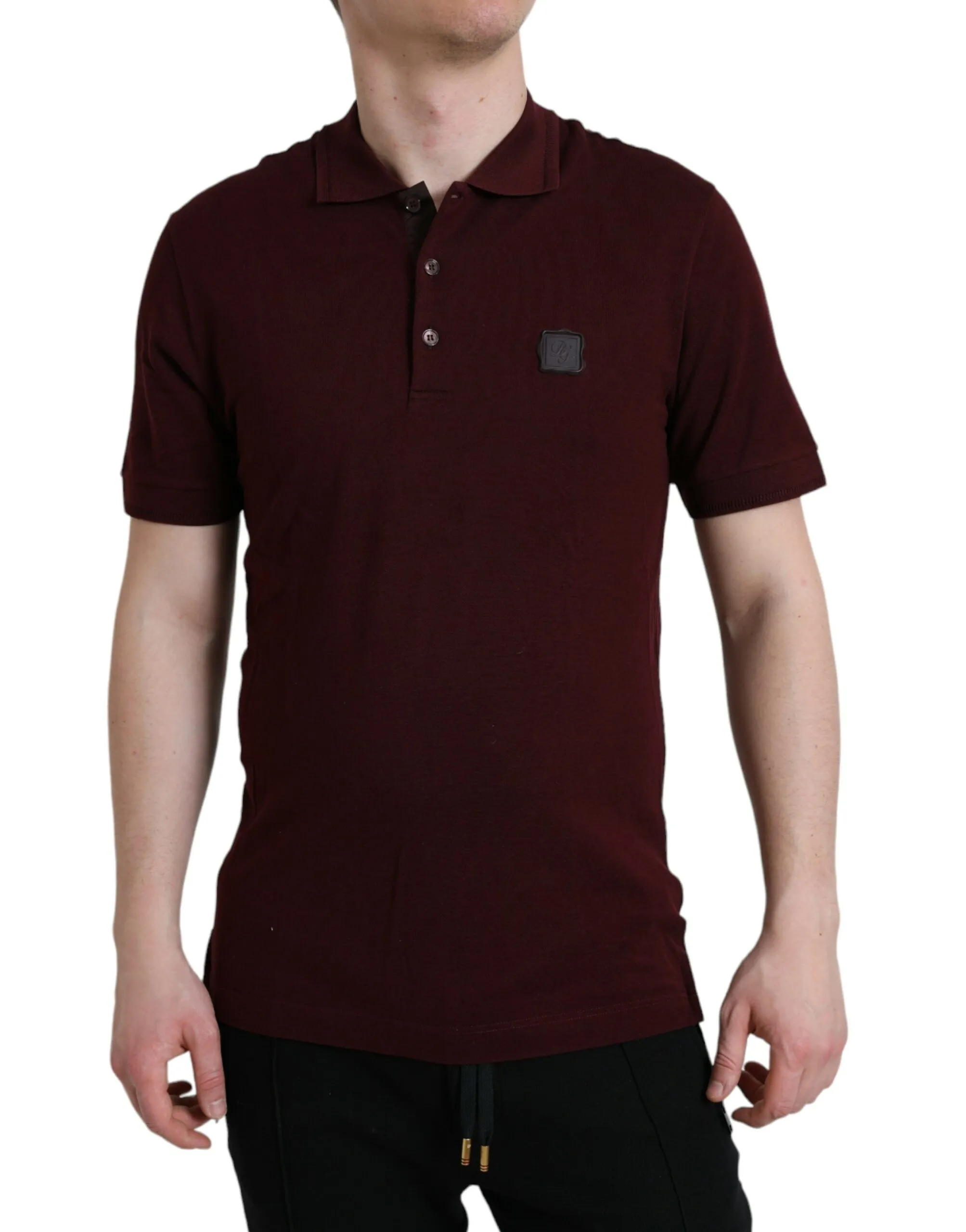 Dolce & Gabbana Men's Elegant Maroon Cotton Blend Polo Tee