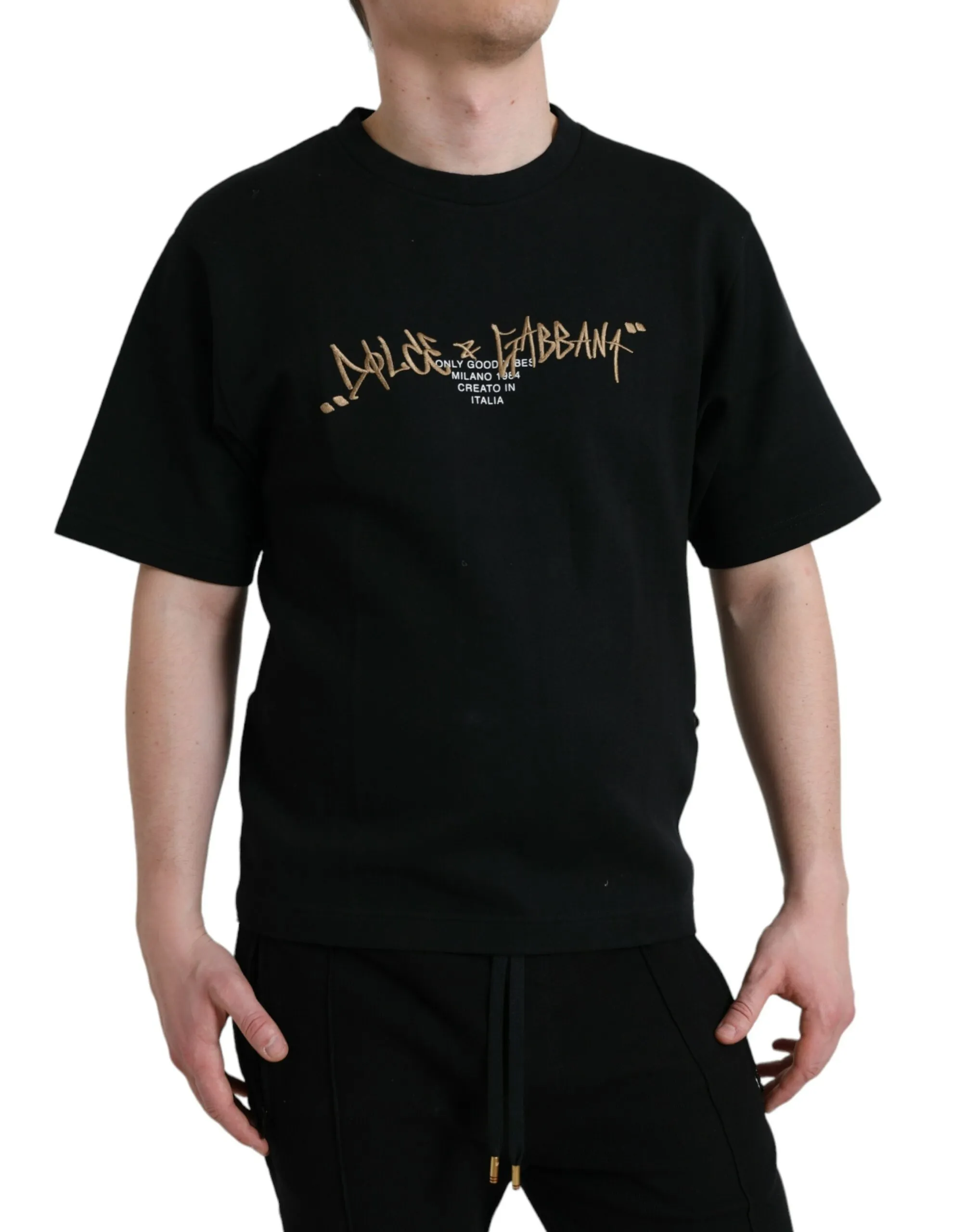 Dolce & Gabbana Men's Elegant Embroidered Logo Crewneck Tee