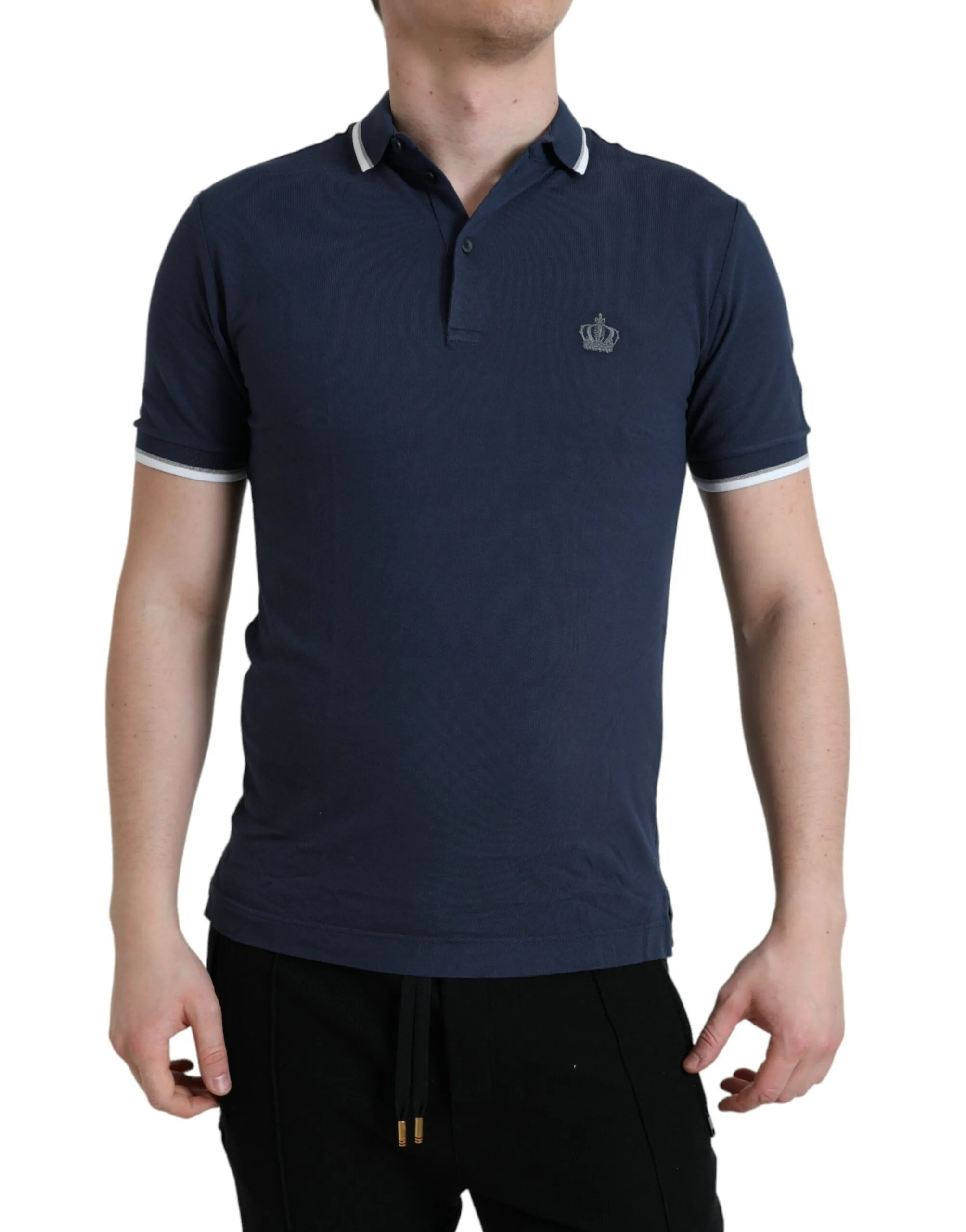 Dolce & Gabbana Men's Elegant Crown Embroidered Polo T-Shirt