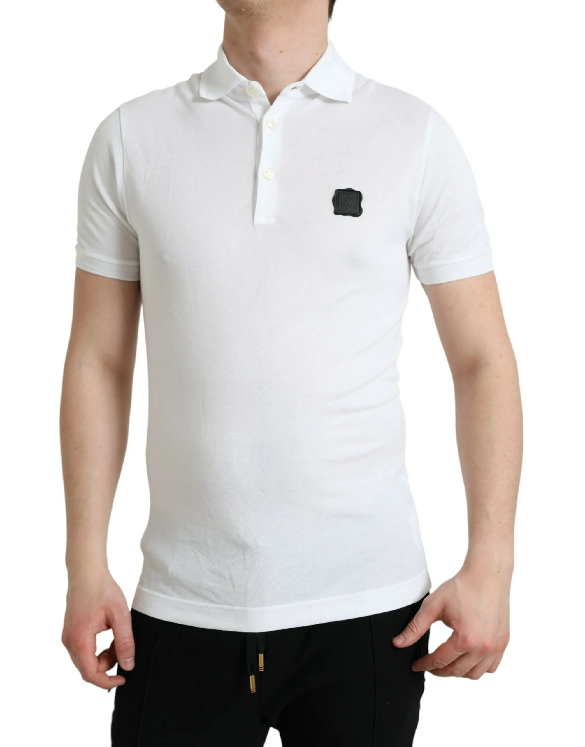 Dolce & Gabbana Men's Elegant White Cotton Polo Tee with Logo Patch