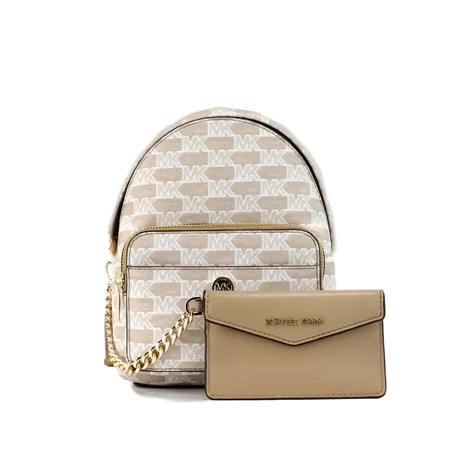 Michael Kors Women's Maisie Mini Camel Signature Canvas 2-n-1 Card Case Backpack Bag