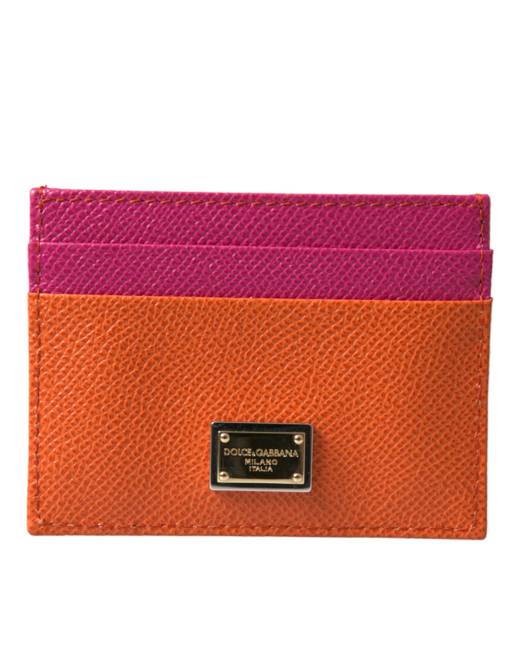Dolce & Gabbana Women's Pink Orange Heart Sequin Leather Logo Card Holder Wallet