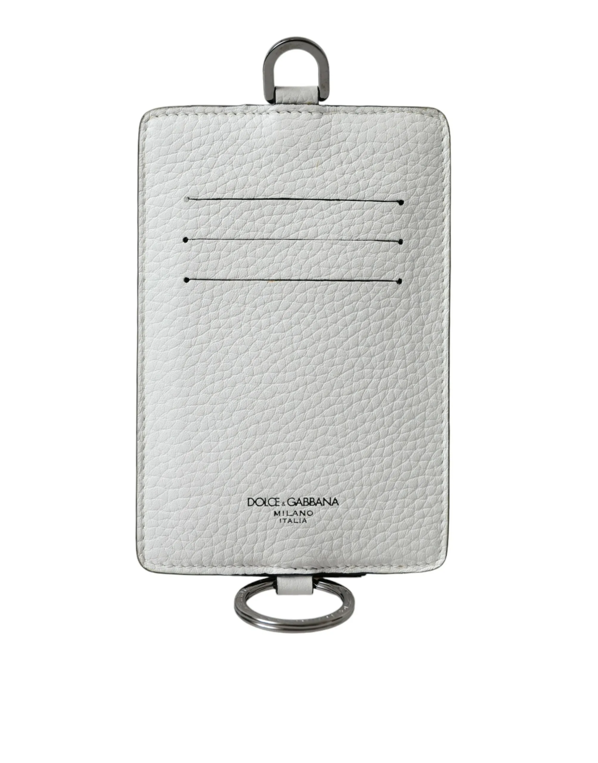Dolce & Gabbana Men's White Calf Leather Lanyard Logo Card Holder Wallet