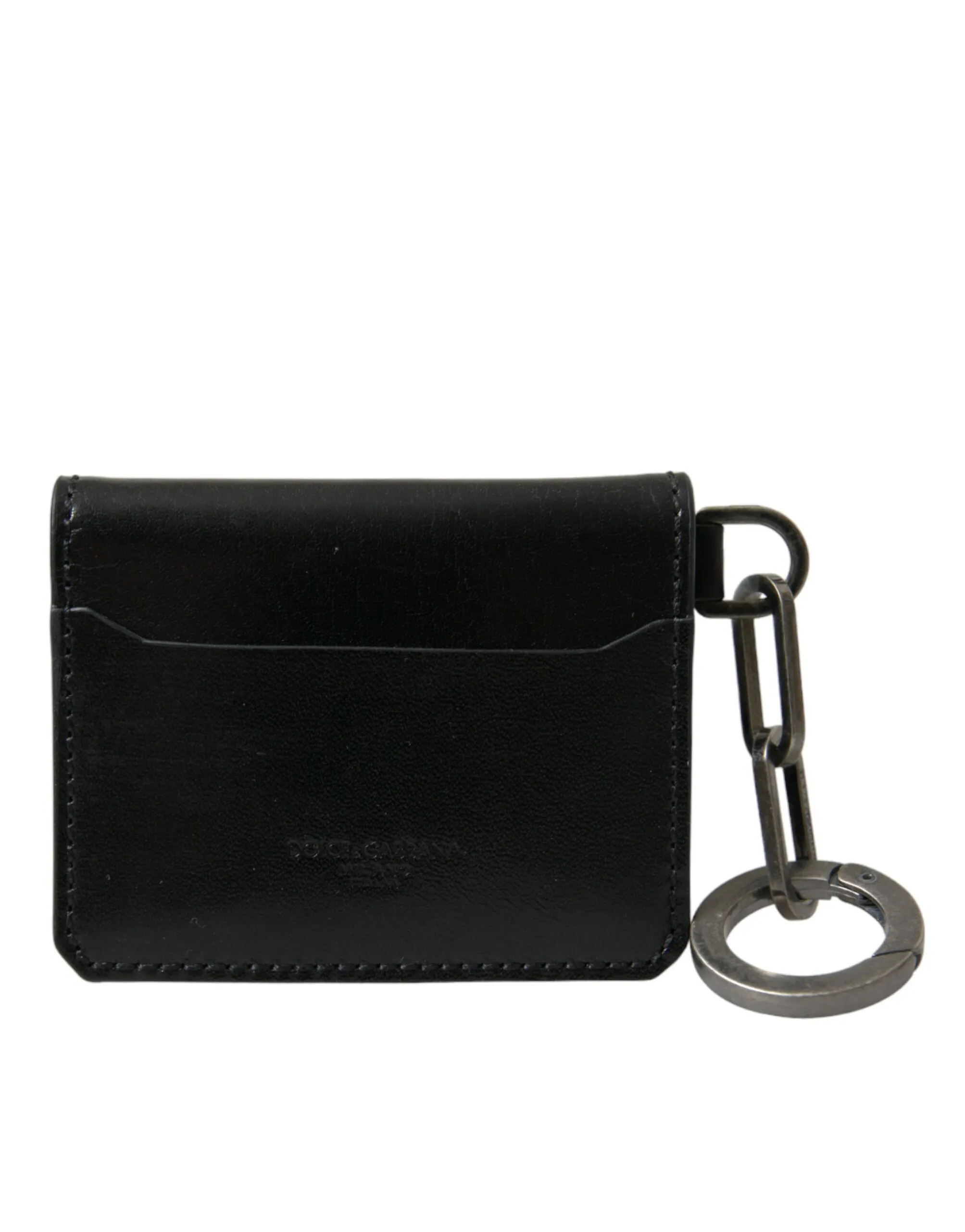 Dolce & Gabbana Men's Black Leather Bifold Logo Card Holder Keyring Wallet