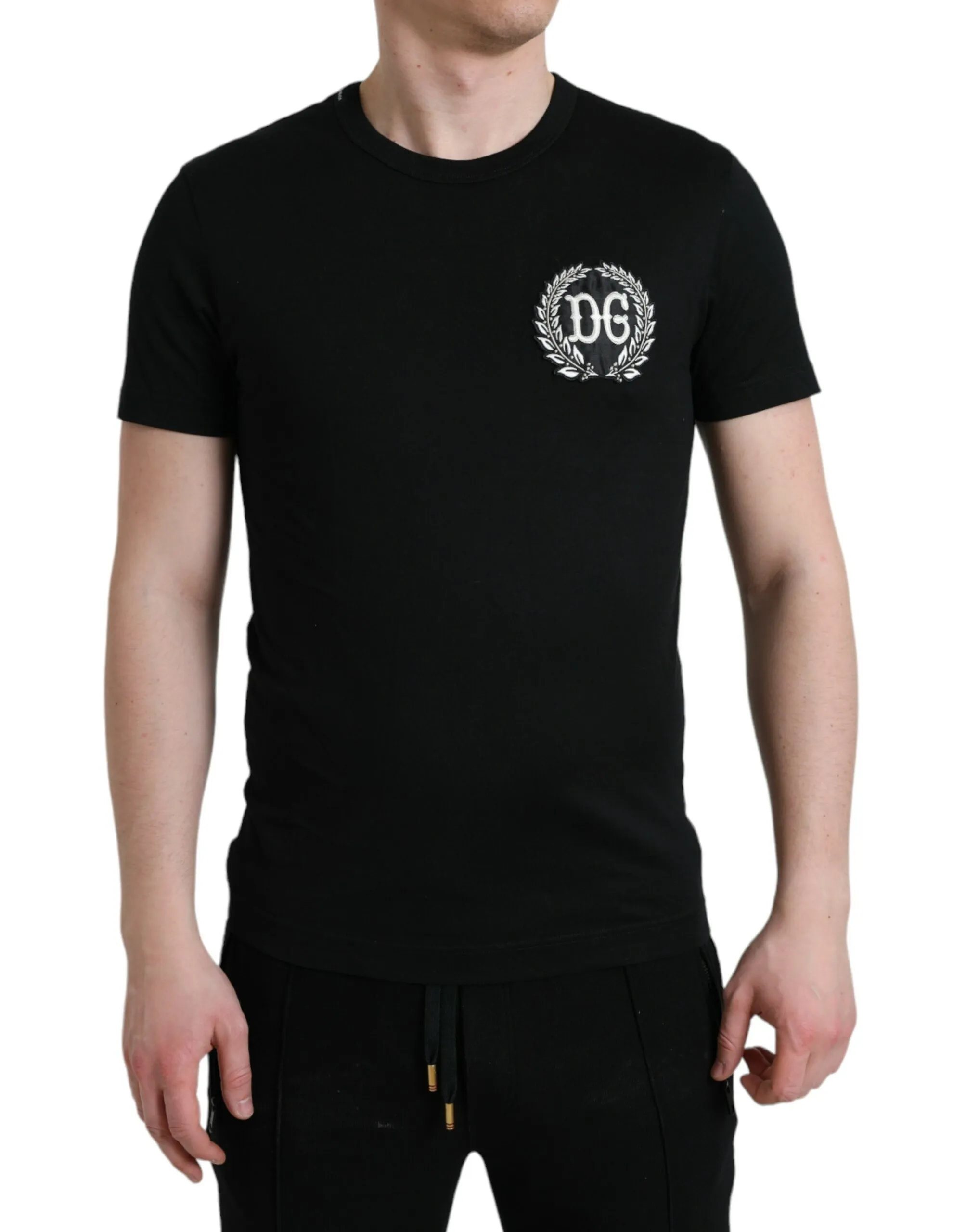 Dolce & Gabbana Men's Black Logo Embroidery Crewneck Short Sleeve T-shirt
