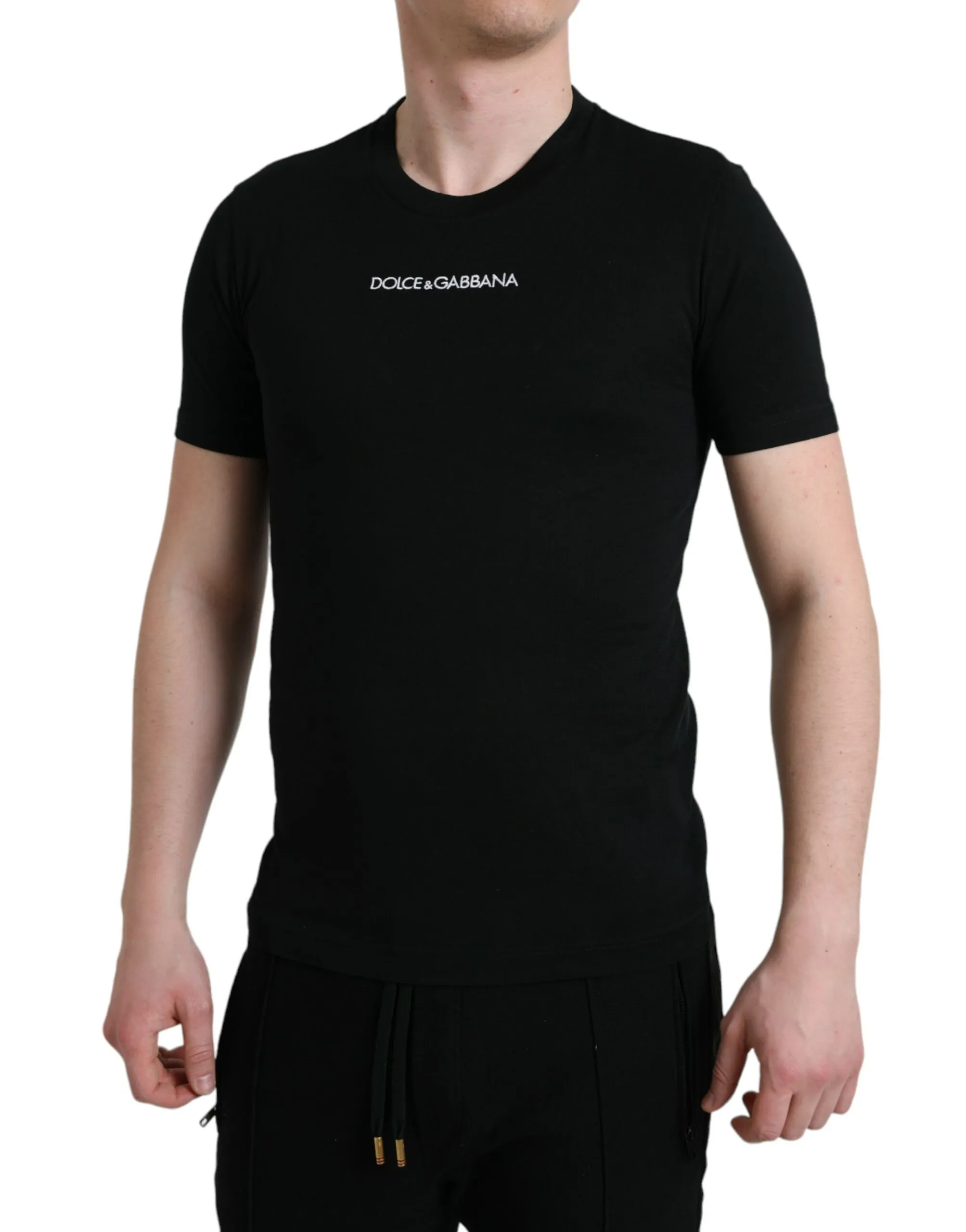 Dolce & Gabbana Men's Black Logo Print Cotton Crew Neck T-shirt