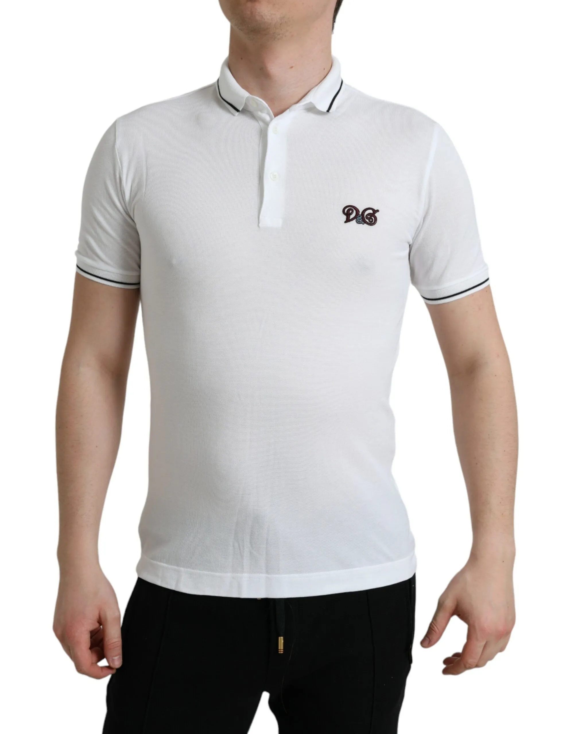 Dolce & Gabbana Men's White Logo Collared Short Sleeves Polo T-shirt