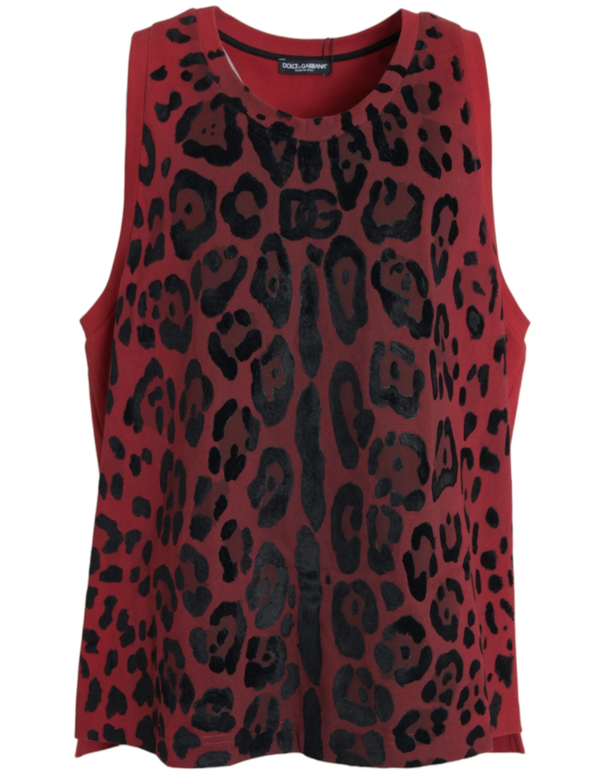 Dolce & Gabbana Men's Red Leopard Print Sleeveless Tank T-shirt