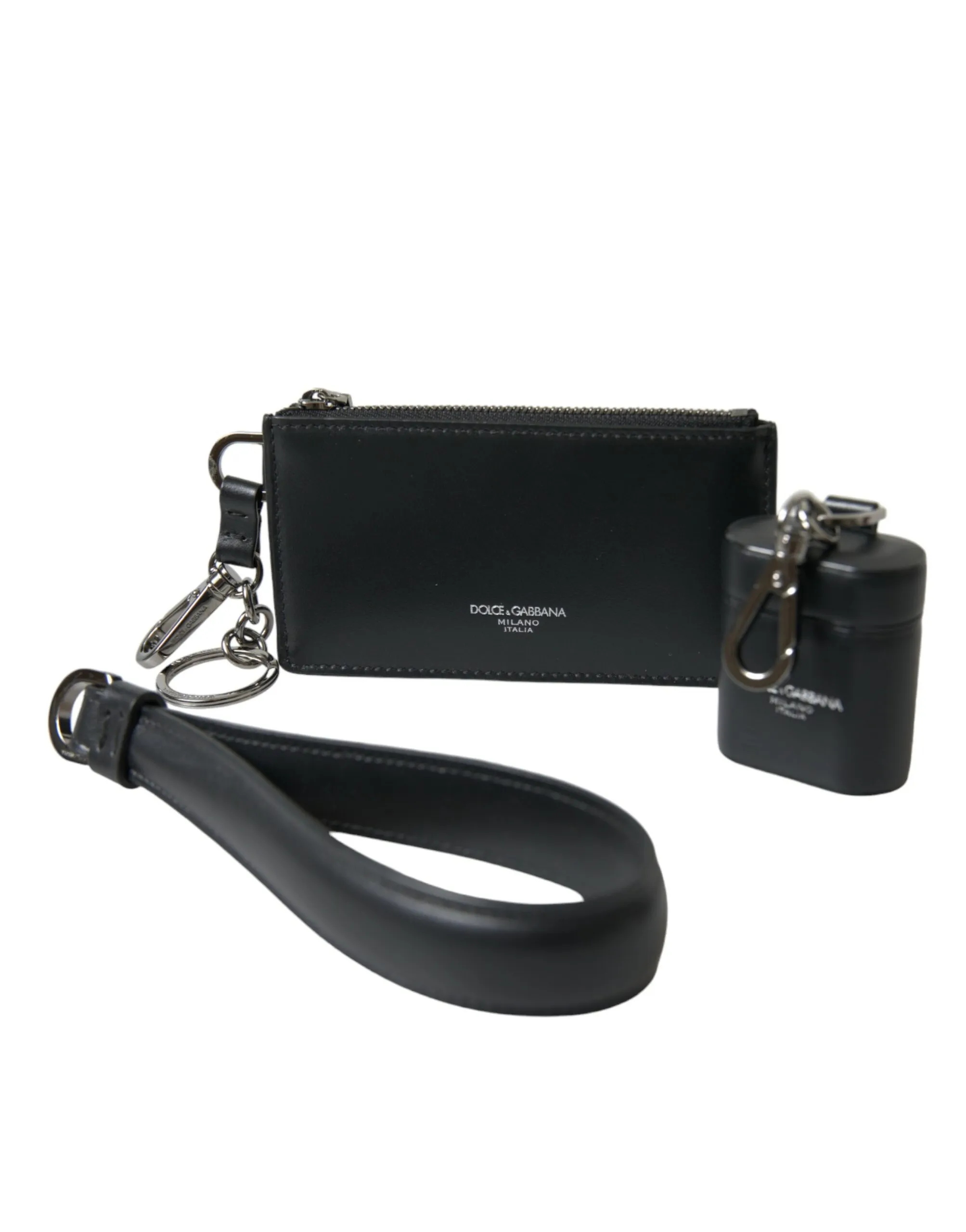 Dolce & Gabbana Men's Black Leather Zip Logo Strap Multi Kit Airpod Case
