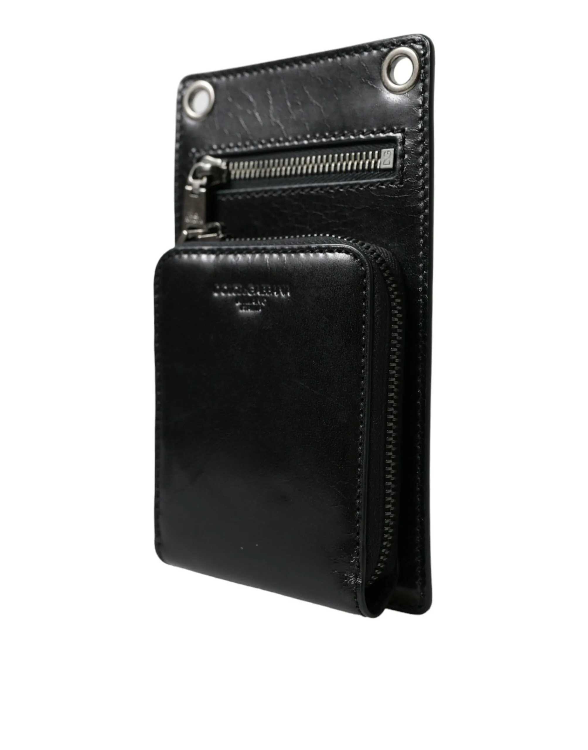 Dolce & Gabbana Men's Wallet Black Horse Leather Zip Logo Cross Body Phone Slot