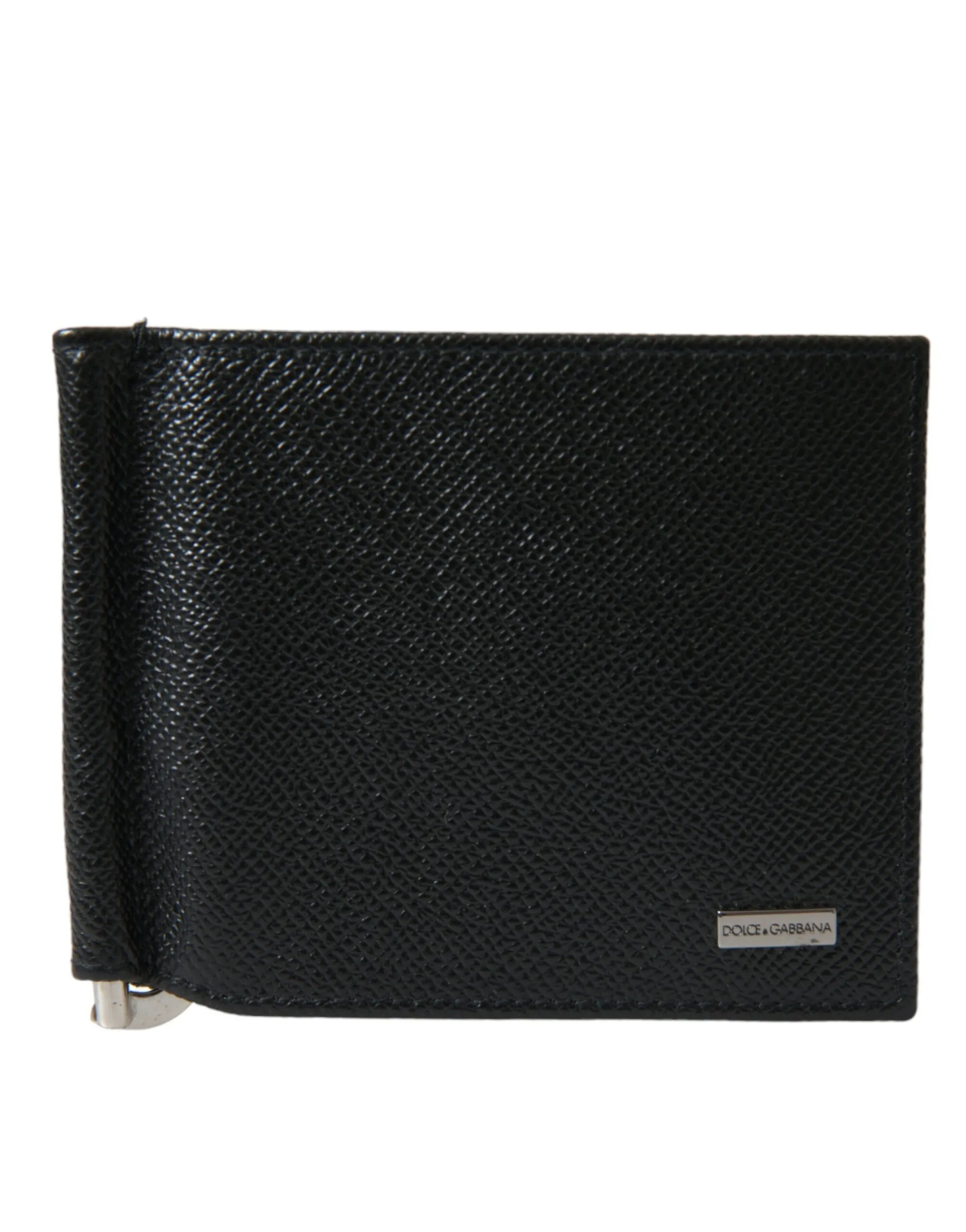 Dolce & Gabbana Men's Black Calf Leather Bifold Logo Plaque Card Holder Wallet