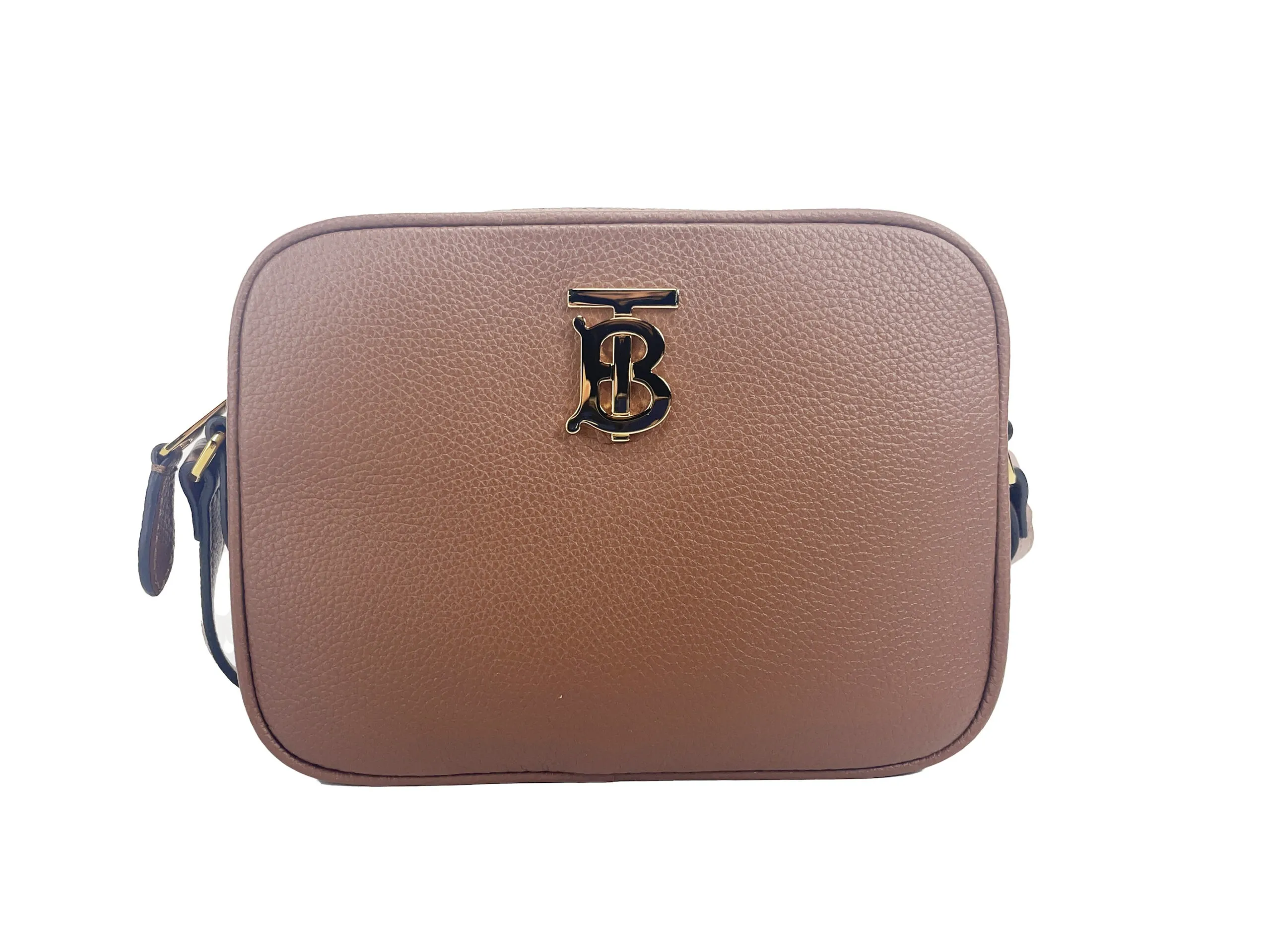 Burberry Women's Small Leather Tan Camera Crossbody TB Logo Bag