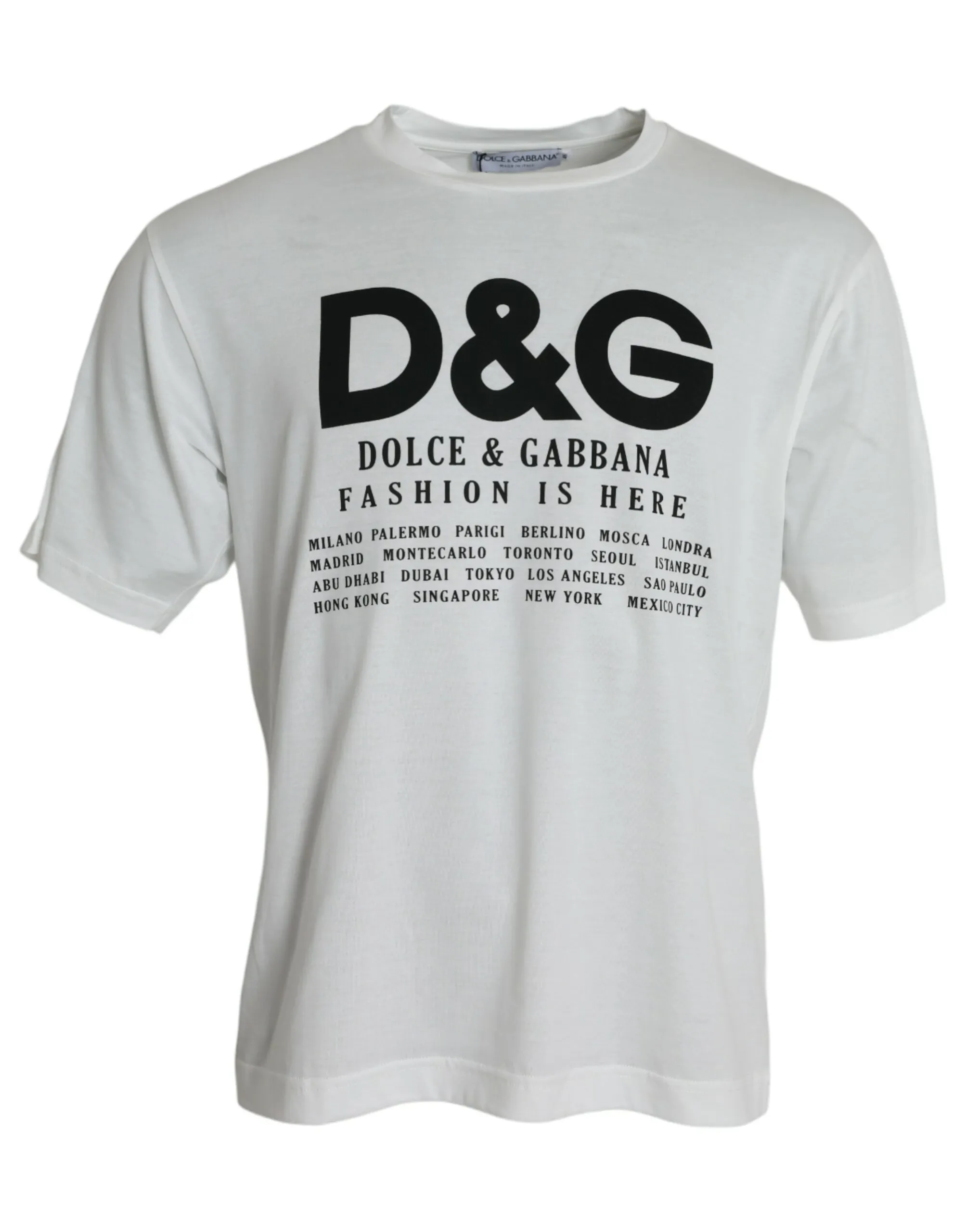 Dolce & Gabbana Men's White Graphic Print Cotton Crew Neck T-shirt